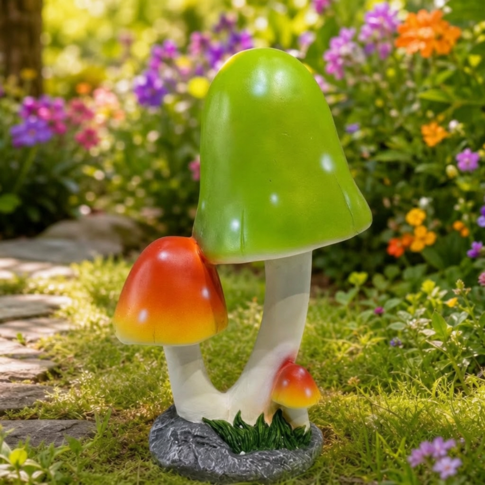 Pilz mit Steinoptik-Sockel Wetterfest Gartenfigur Realistisch für Hobbygärtner - Produktbild 8