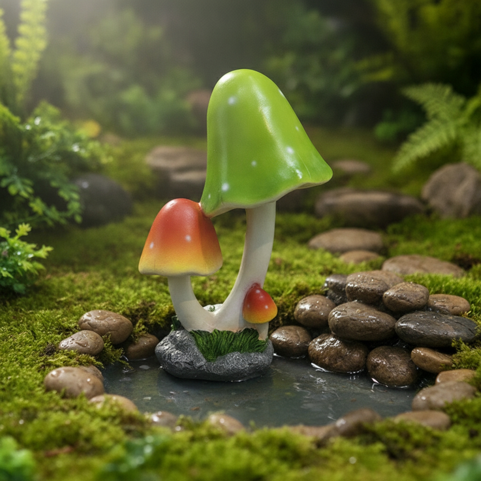 Pilz mit Steinoptik-Sockel Wetterfest Gartenfigur Realistisch für Hobbygärtner - Produktbild 5