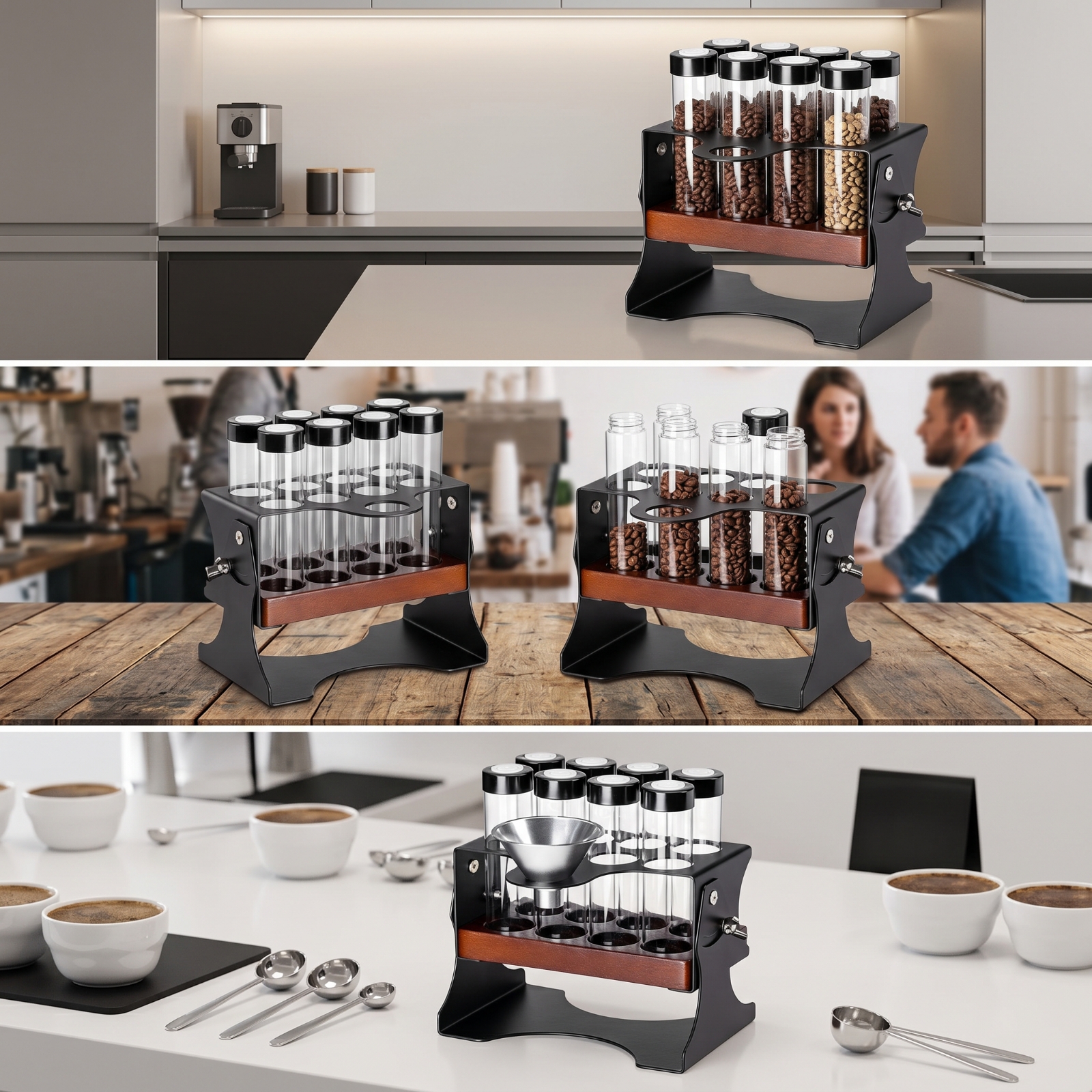 Kaffeebohnen-Organizer mit Glasröhrchen neigbar für Kaffeeecke, Kaffeeliebhaber - Produktbild 6