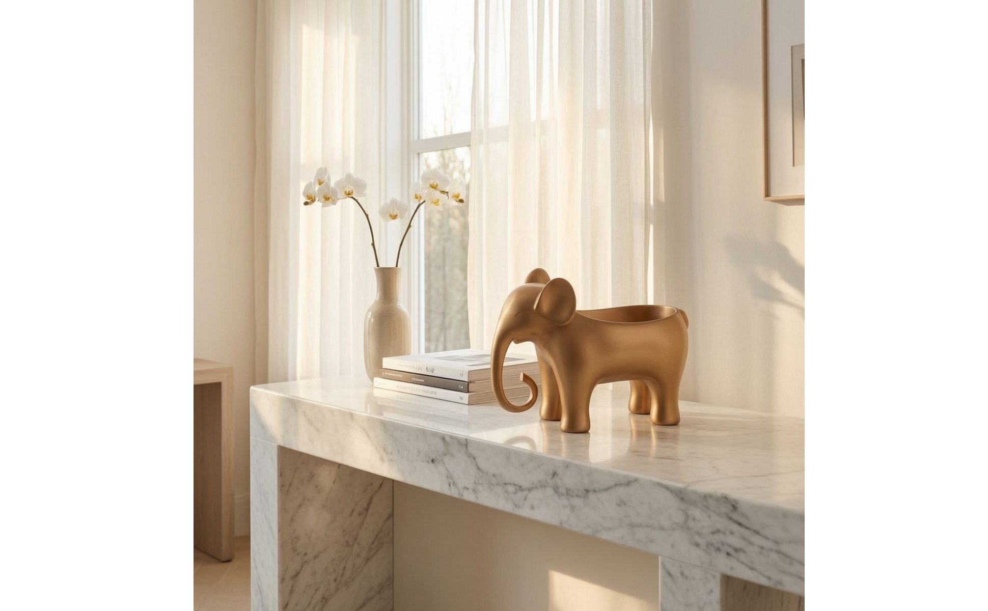 Elephant Storage Container Metal-Like Elephant Figurine with Storage Decorative