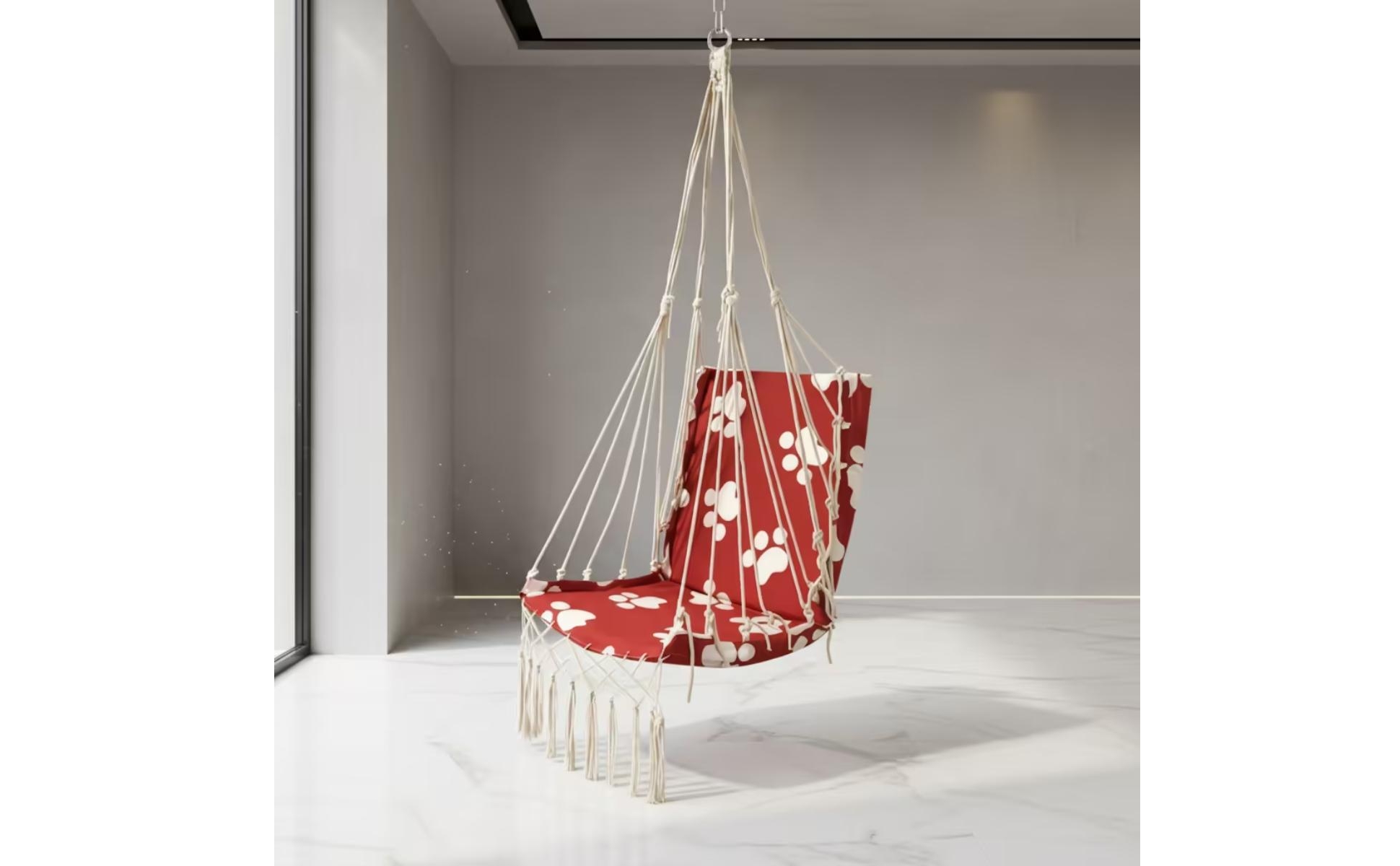 Hanging Swing Chair with Tassels Boho Swing Seat Chair Woven for Bedroom, Adults