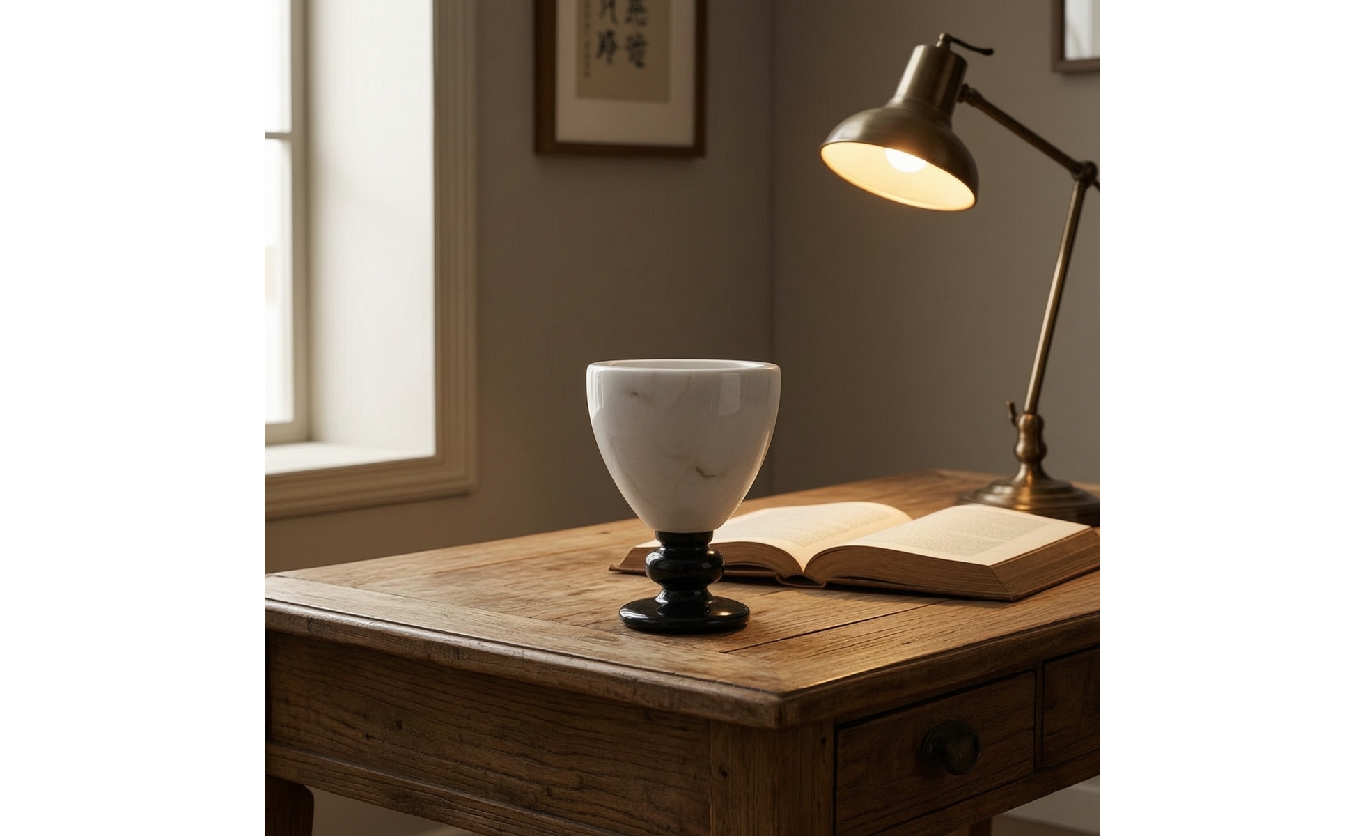 Stone Flower Vessel Marble-Like Vase with Pedestal Ornamental for Dining Table