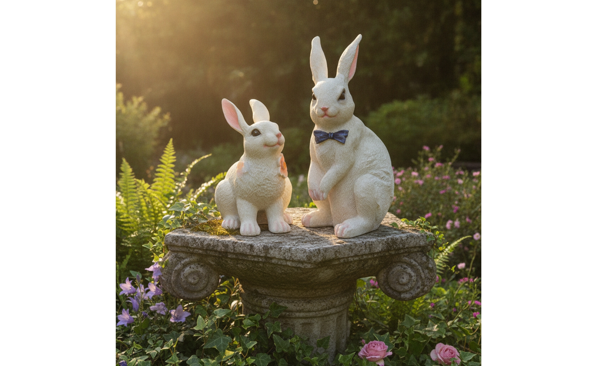 Rabbit Statue with Bow Tie Resin Bunny Figurine with Bow Sculpted for Homeowners