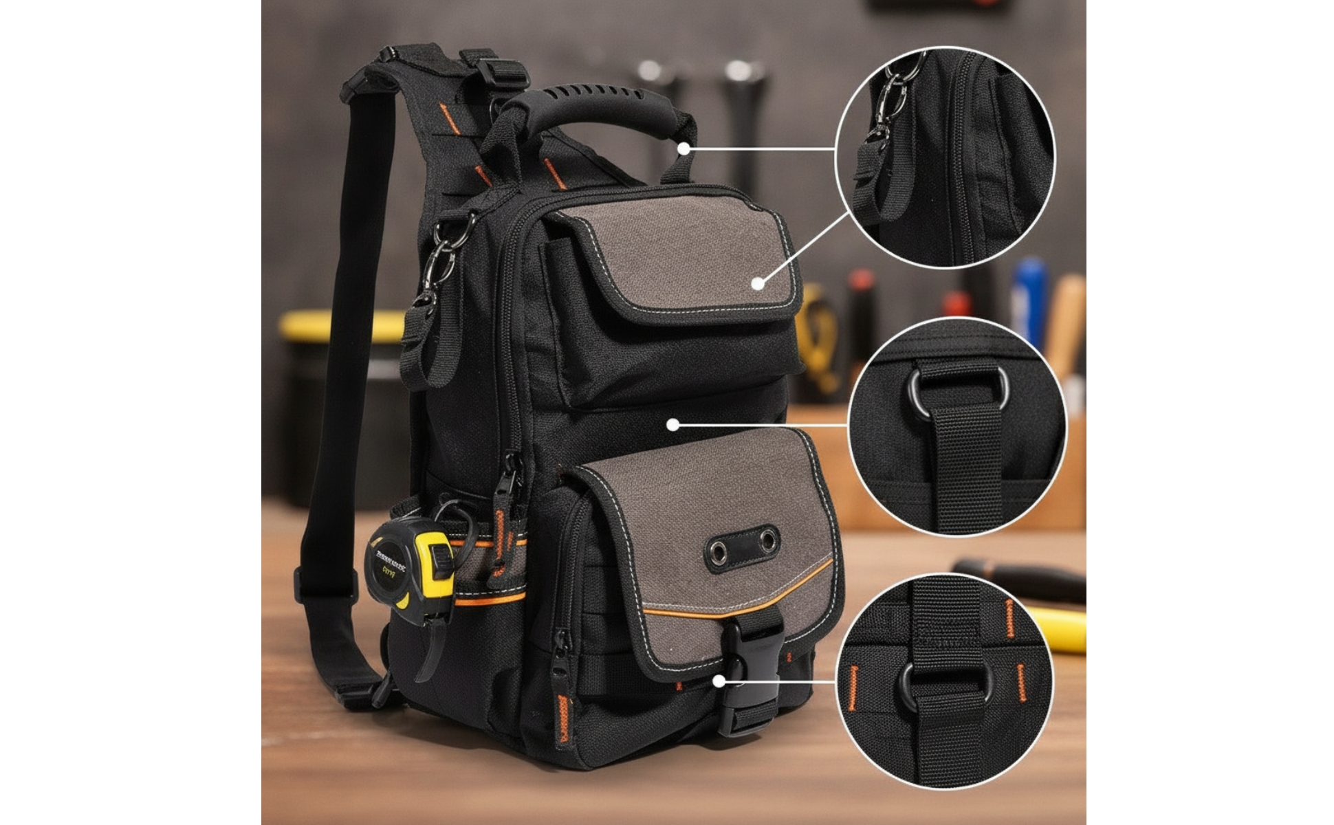 Multi-Pocket Tool Bag Compact Tool Bag with Shoulder Strap for Job Site, DIYers