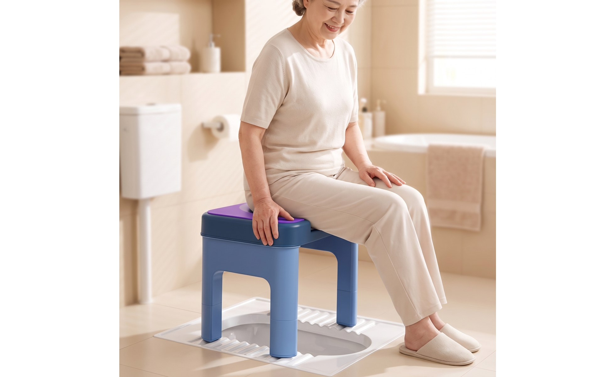 Squat-to-Sit Toilet Stool Anti-Slip Toilet Seating Aid Stable for Women