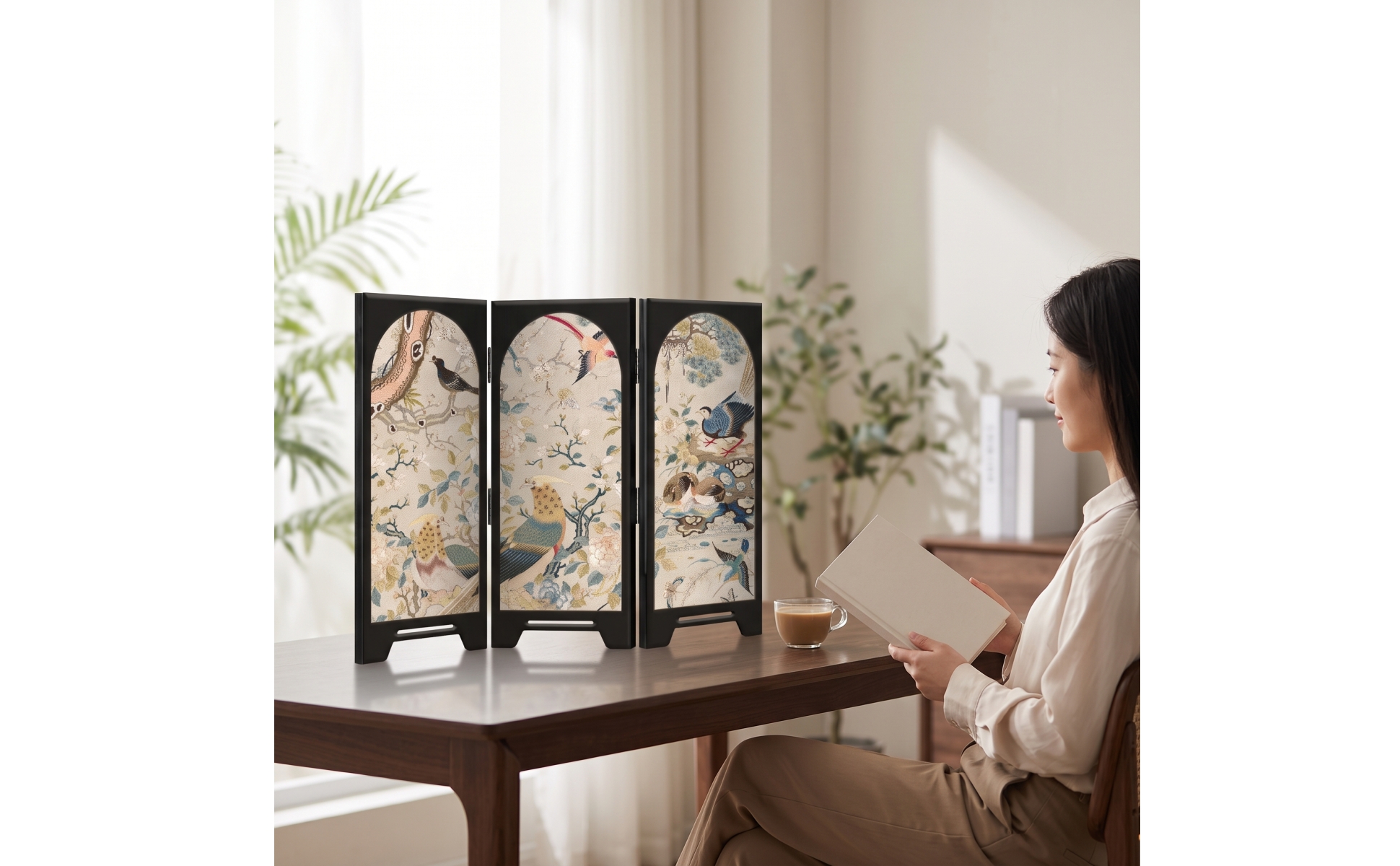 Tabletop Screen Ornament Arched Three-Panel Screen with Intended for Desk