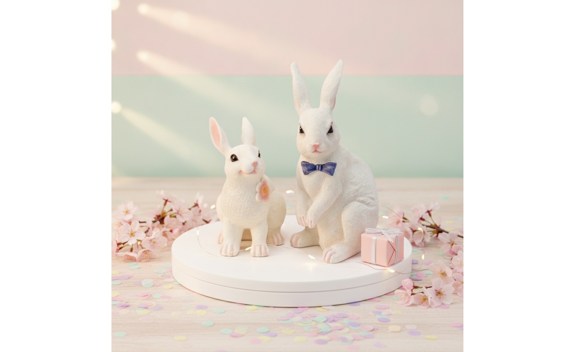 Rabbit Statue with Bow Tie Resin Bunny Figurine with Bow Sculpted for Homeowners