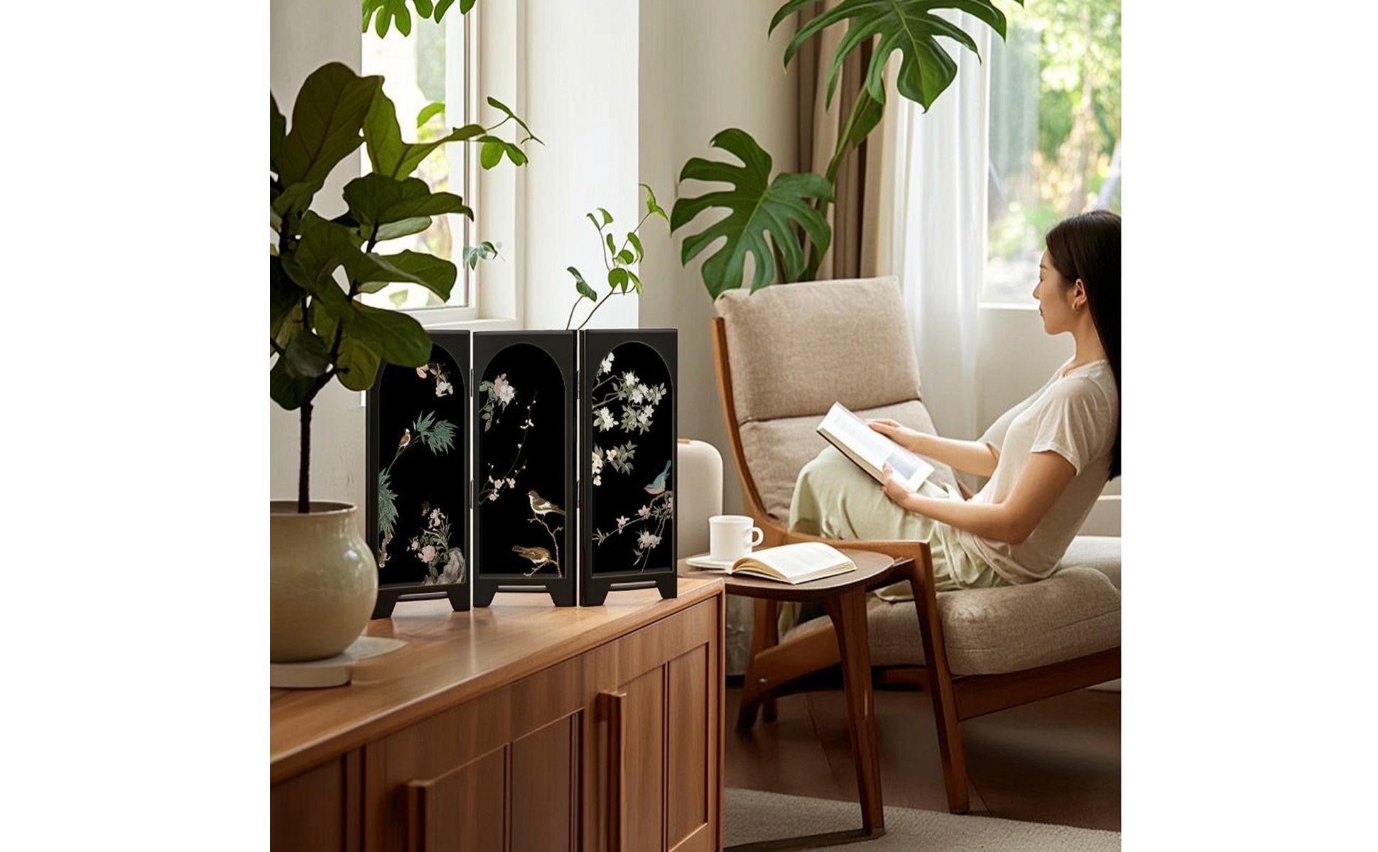 Tabletop Screen Ornament Arched Three-Panel Screen with Intended for Desk