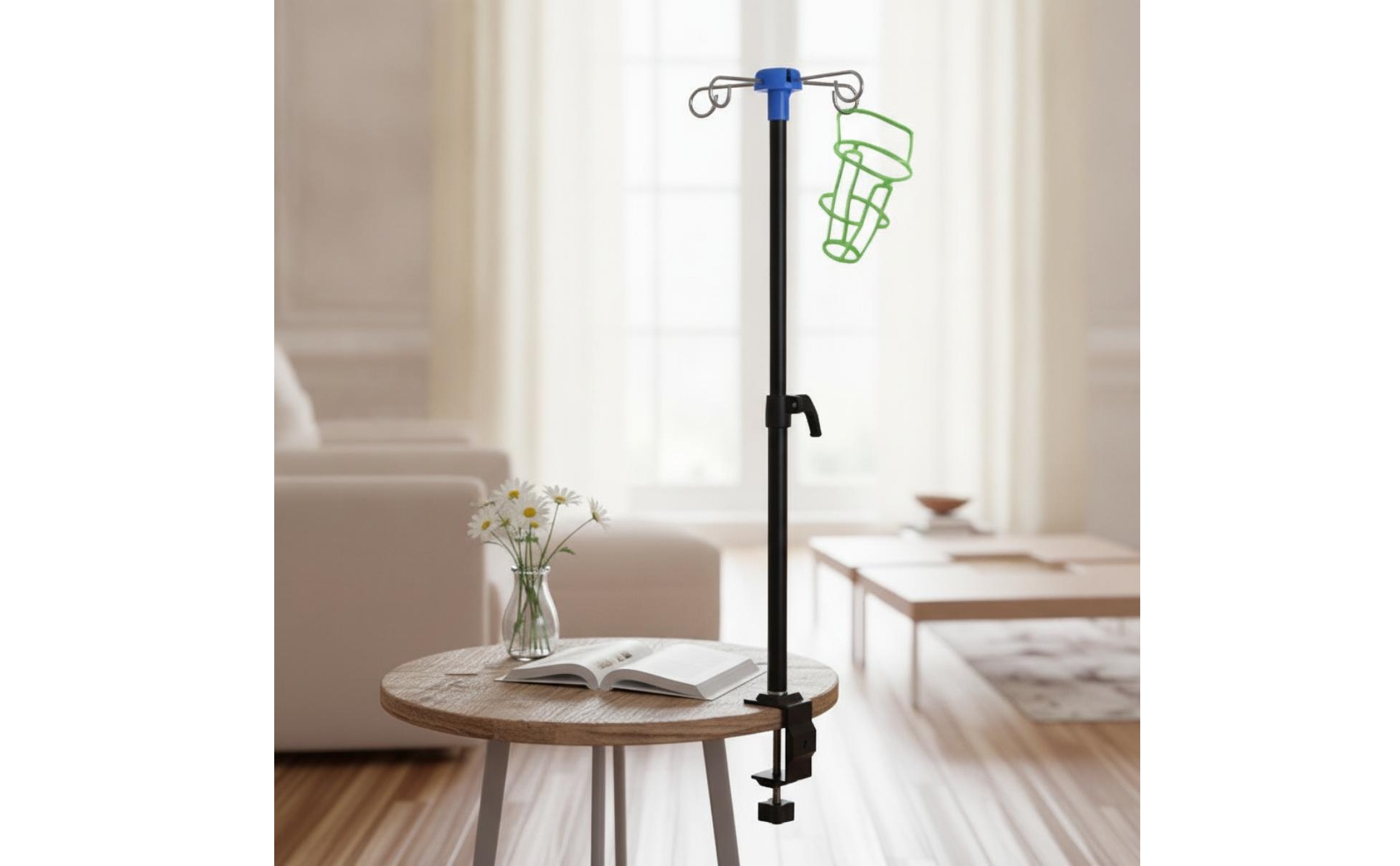 Bedside Intravenous Stand Adjustable Height IV Pole with Clamp Stainless Steel