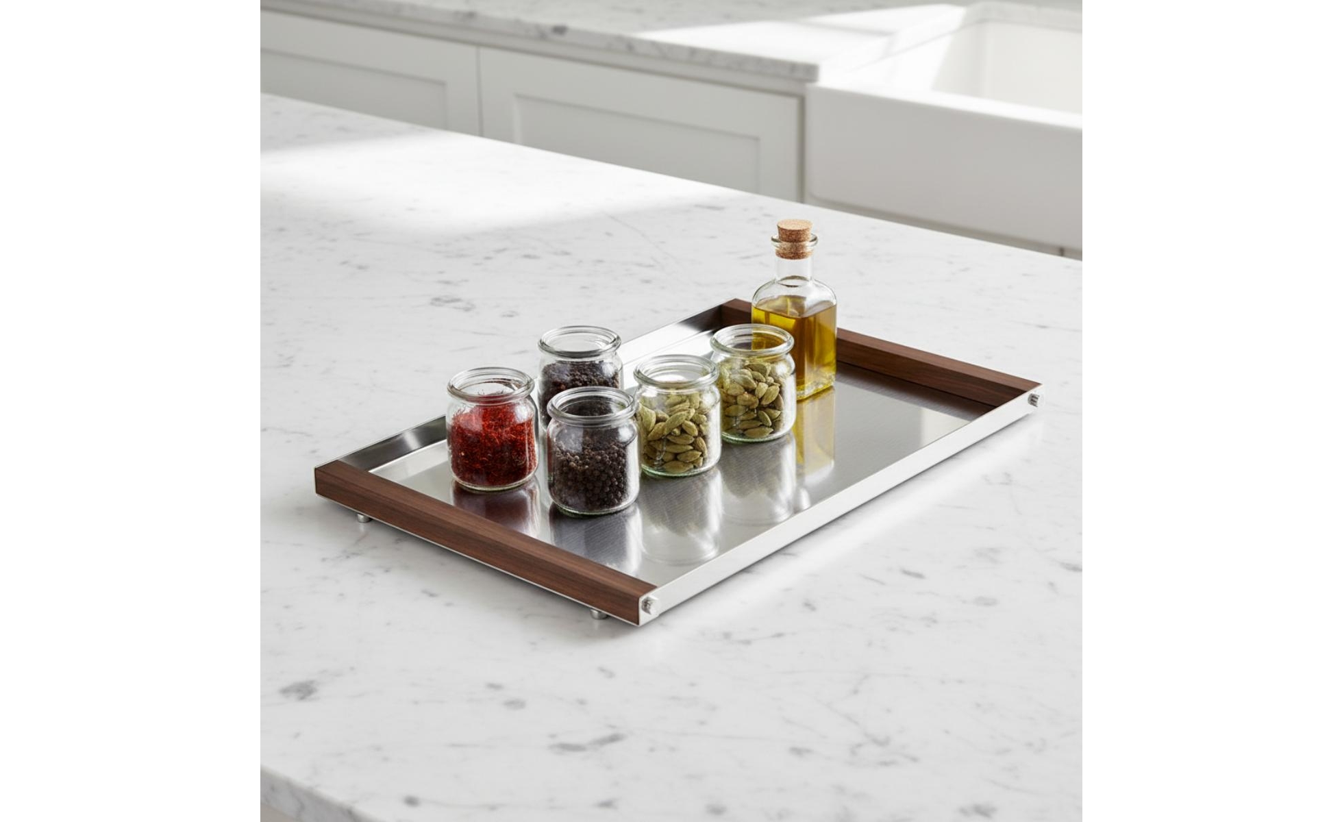 Tray with Mirrored Base Rectangular Tray with Mirrored Bottom Low-Profile