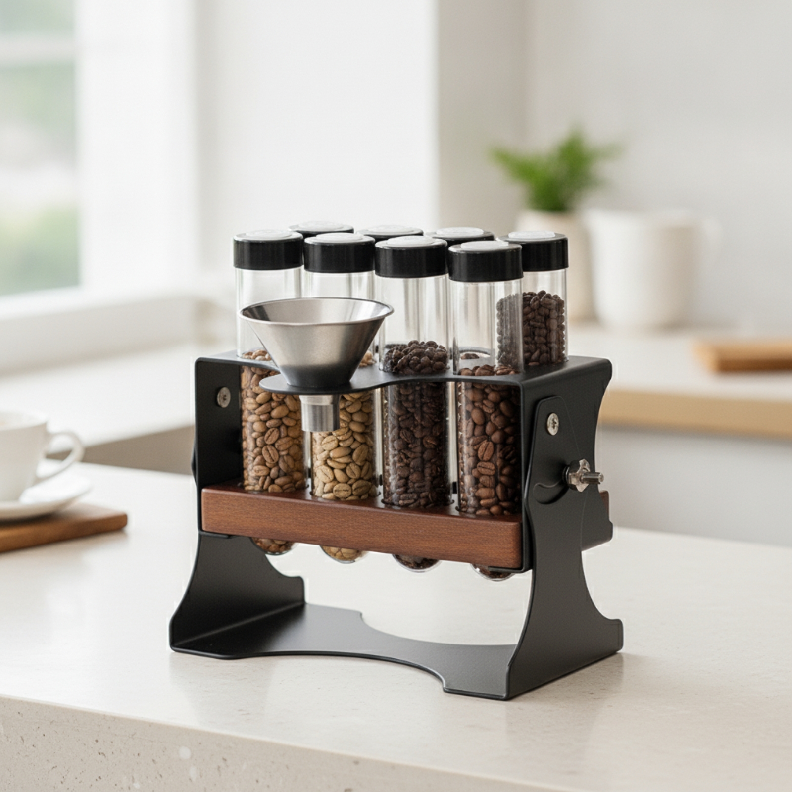 Kaffeebohnen-Organizer mit Glasröhrchen neigbar für Kaffeeecke, Kaffeeliebhaber - Produktbild 7