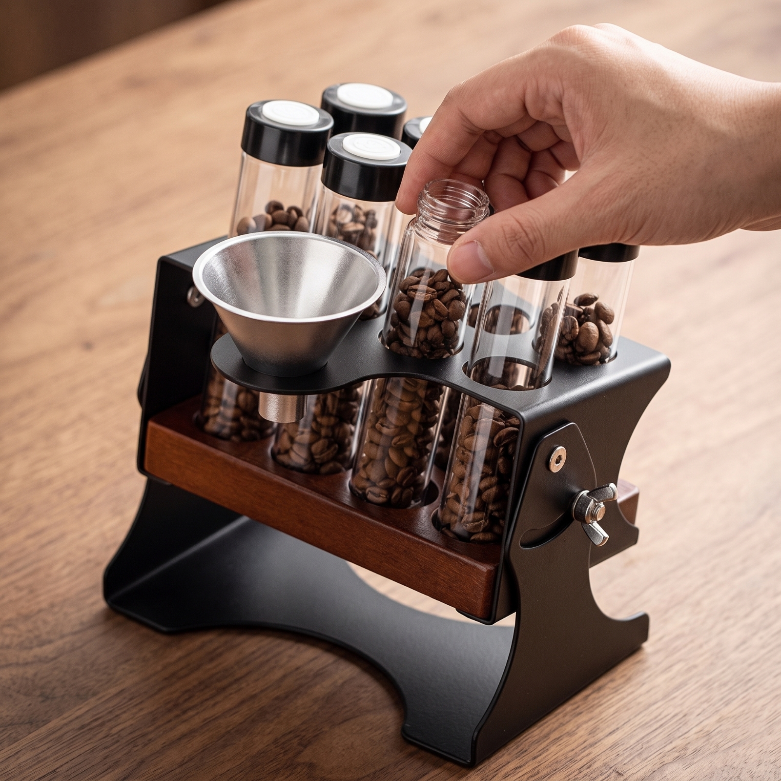 Kaffeebohnen-Organizer mit Glasröhrchen neigbar für Kaffeeecke, Kaffeeliebhaber - Produktbild 2