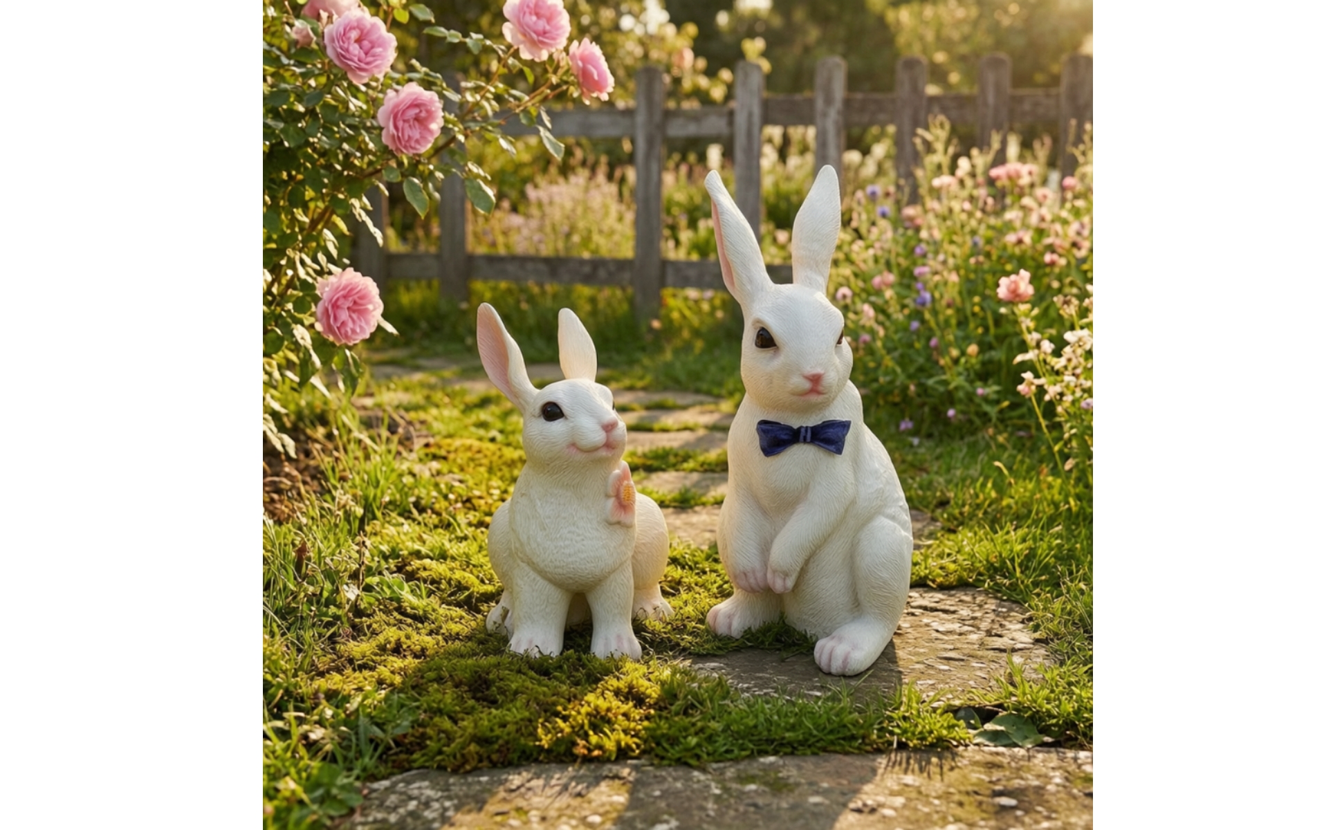 Rabbit Statue with Bow Tie Resin Bunny Figurine with Bow Sculpted for Homeowners