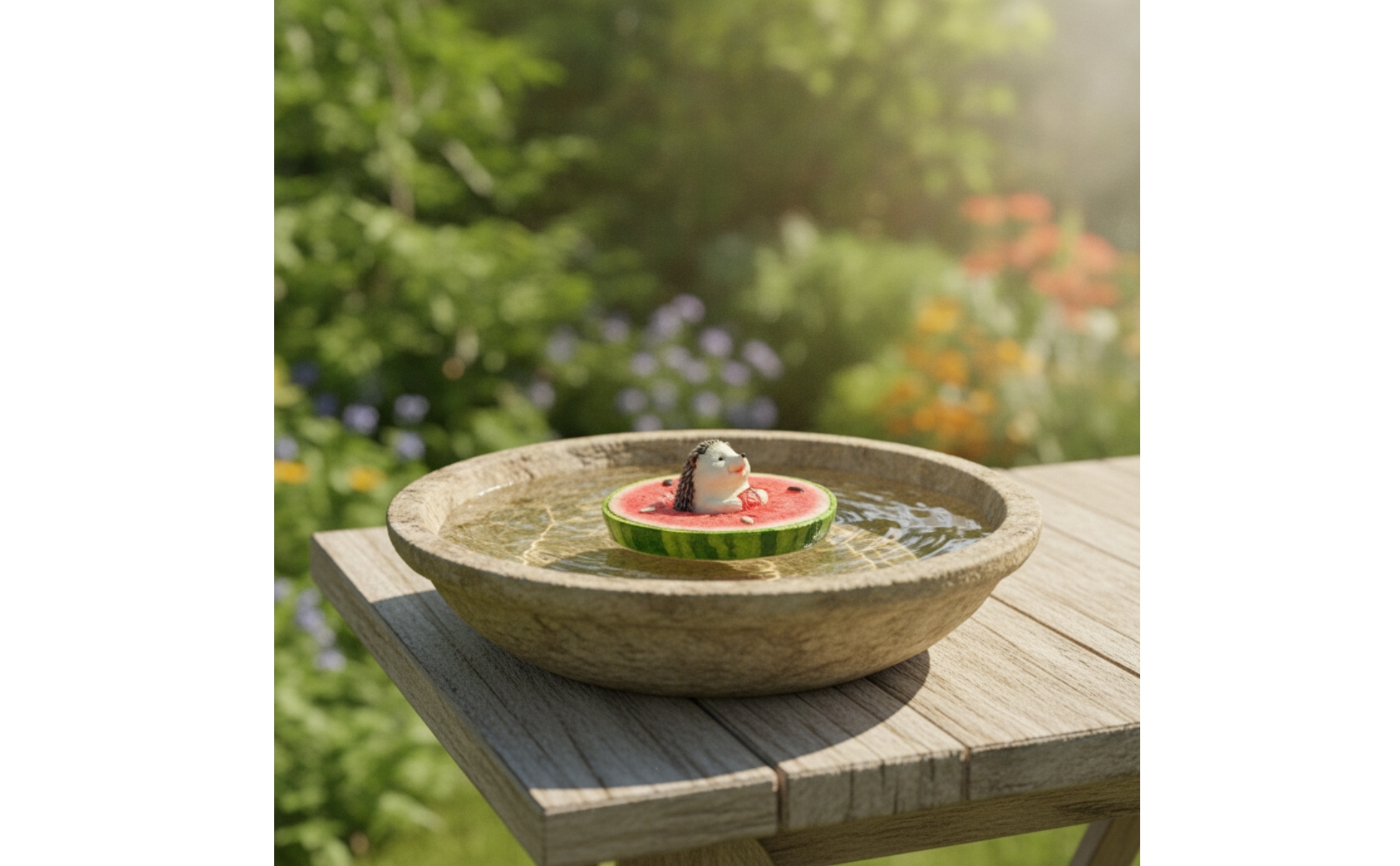Floating Watermelon with Hedgehog Miniature Resin Watermelon Ornament for Ponds