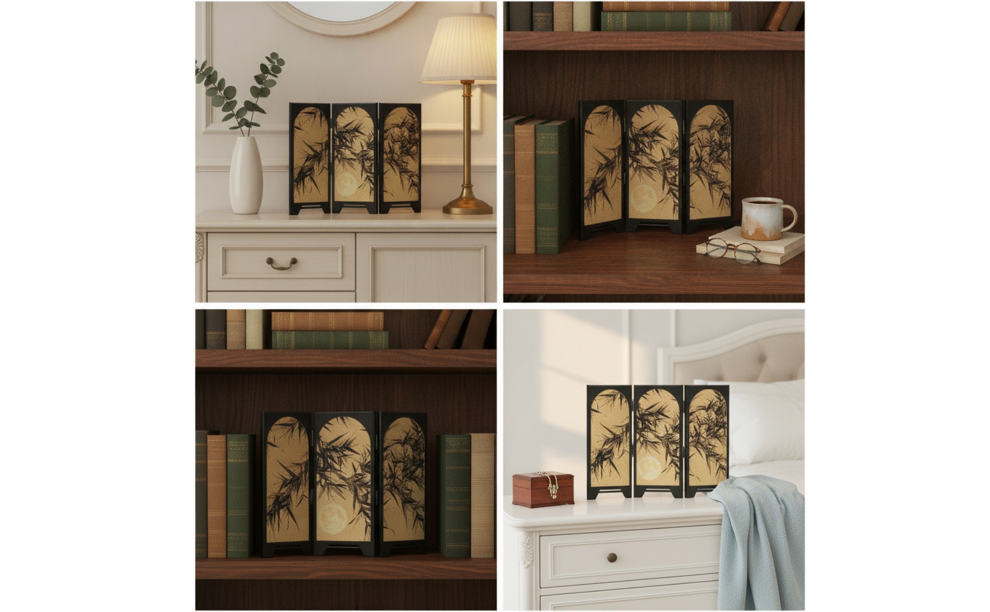 Tabletop Screen Ornament Arched Three-Panel Screen with Intended for Desk
