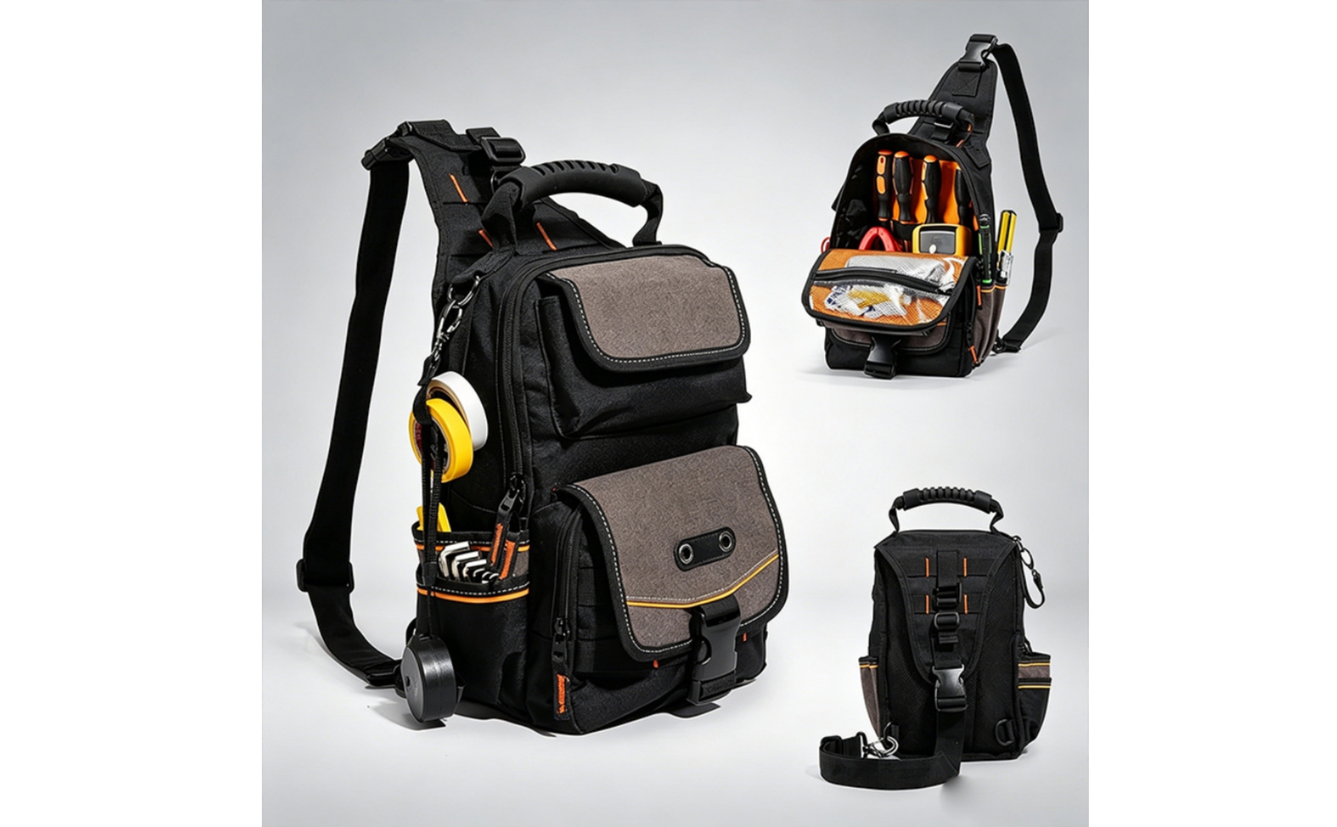 Multi-Pocket Tool Bag Compact Tool Bag with Shoulder Strap for Job Site, DIYers