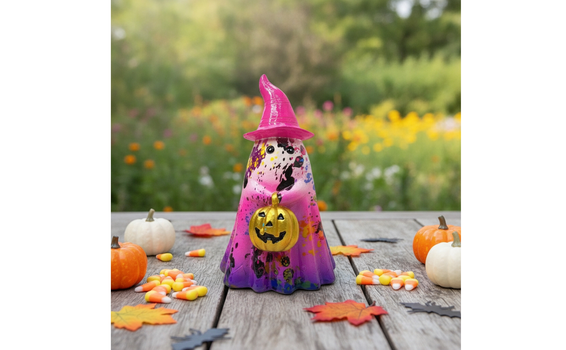 Ghost Figurine with Witch Hat Seasonal Ghost Figurine with Pumpkin Cute
