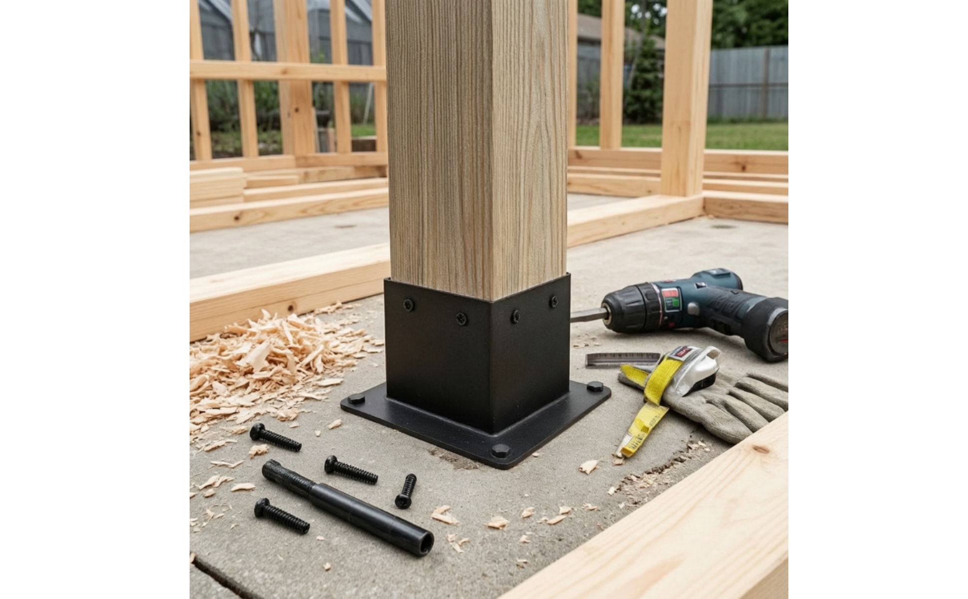 Post Base with Screws Matte Black Post Anchor Bracket Heavy-Duty for Builders