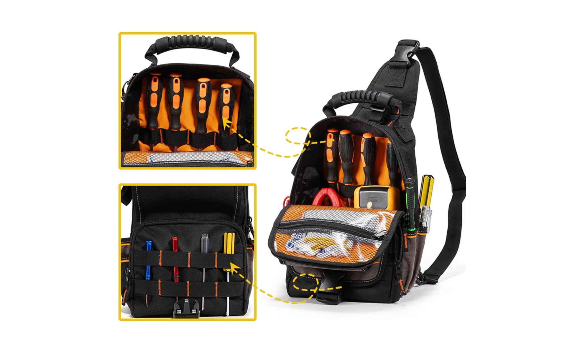 Multi-Pocket Tool Bag Compact Tool Bag with Shoulder Strap for Job Site, DIYers