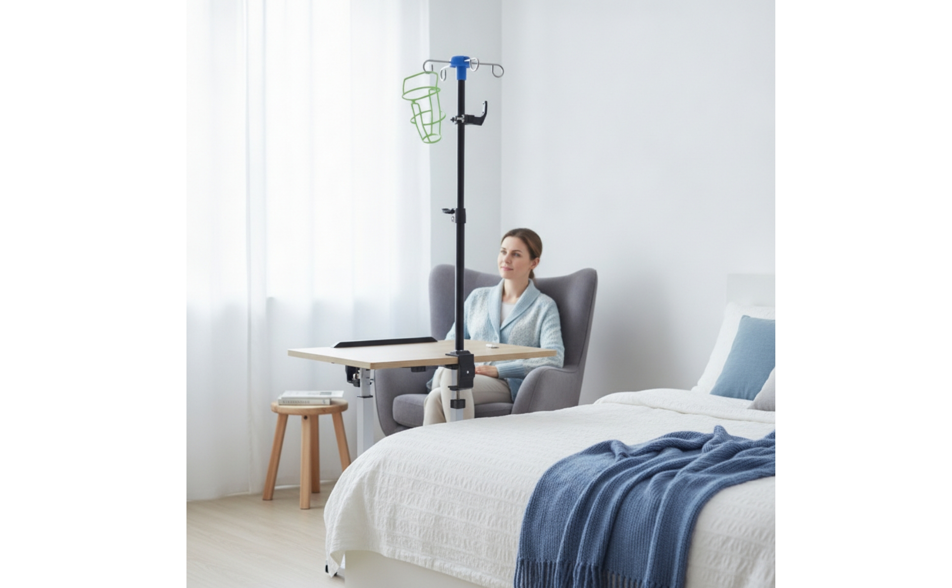 Telescoping Bedside Stand Height-Adjustable for Home Care, Patients, Caregivers