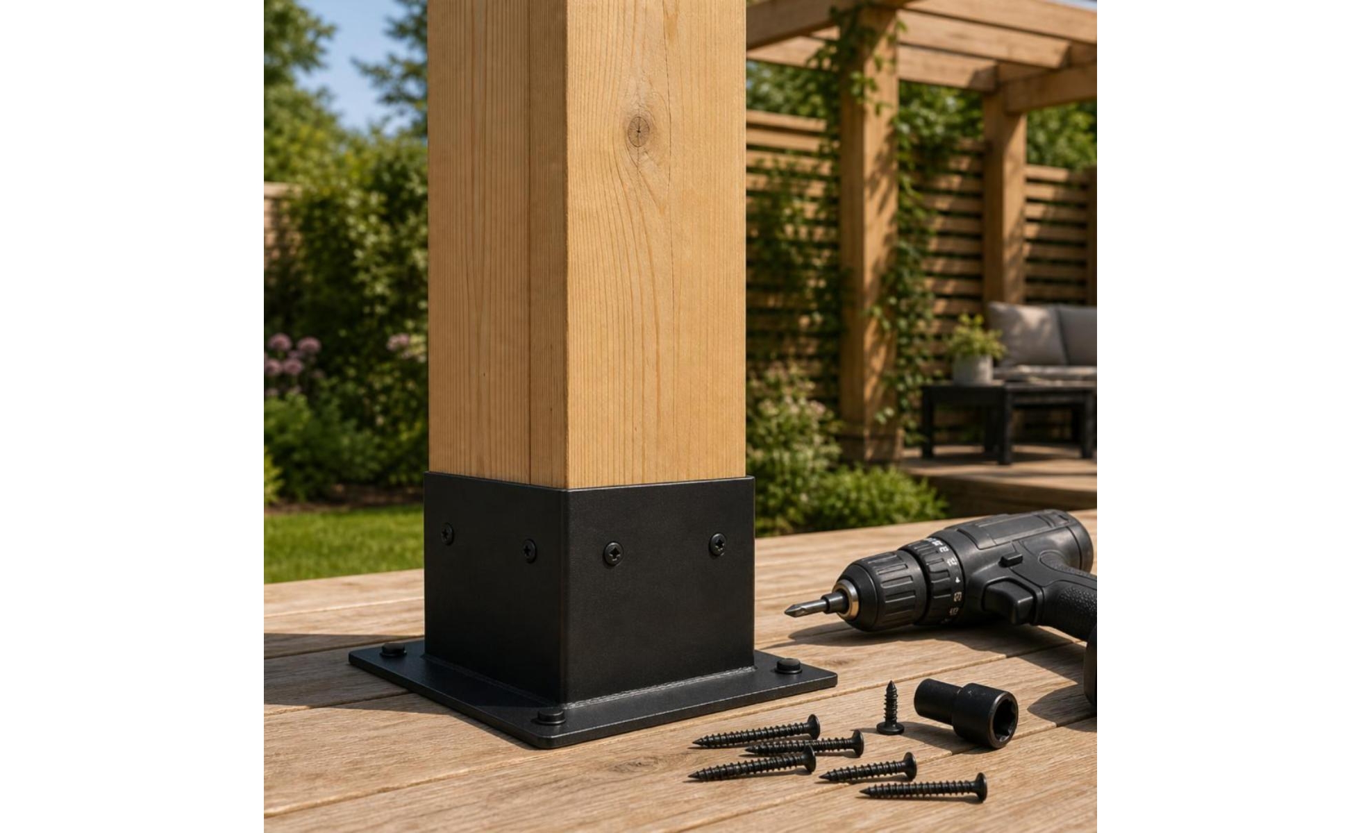Post Base with Screws Matte Black Post Anchor Bracket Heavy-Duty for Builders