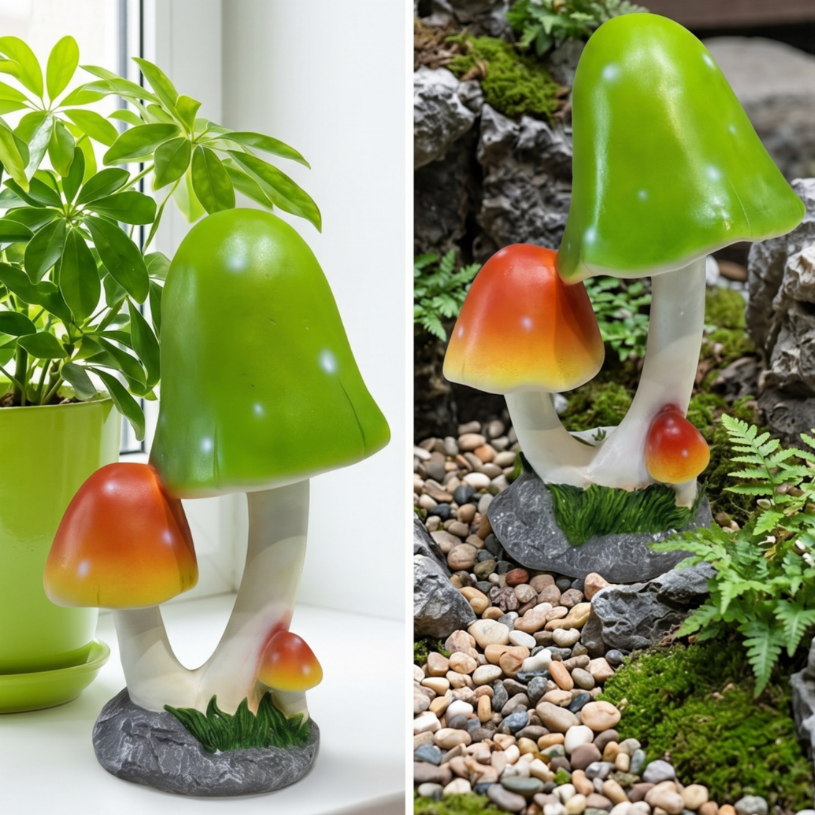 Pilz mit Steinoptik-Sockel Wetterfest Gartenfigur Realistisch für Hobbygärtner - Produktbild 3