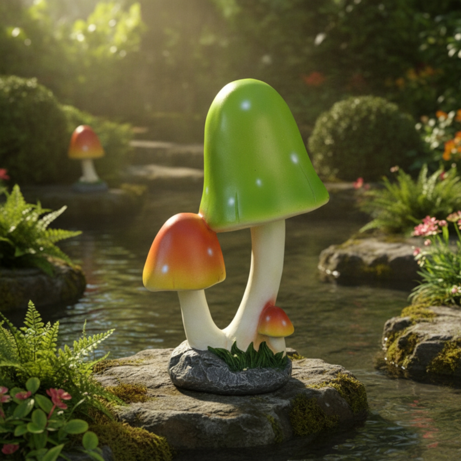 Pilz mit Steinoptik-Sockel Wetterfest Gartenfigur Realistisch für Hobbygärtner - Produktbild 4
