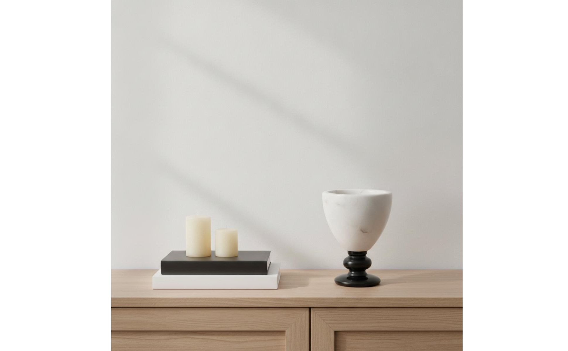 Stone Flower Vessel Marble-Like Vase with Pedestal Ornamental for Dining Table