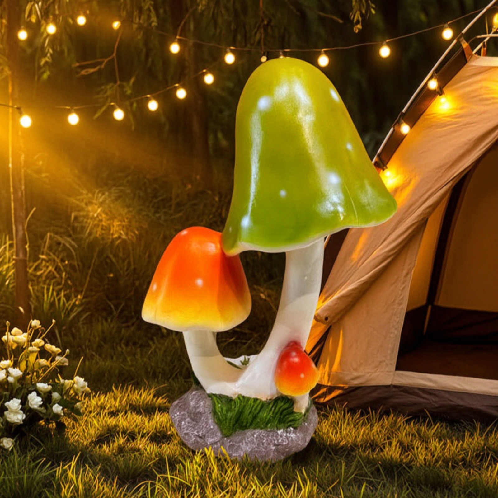 Pilz mit Steinoptik-Sockel Wetterfest Gartenfigur Realistisch für Hobbygärtner - Produktbild 1