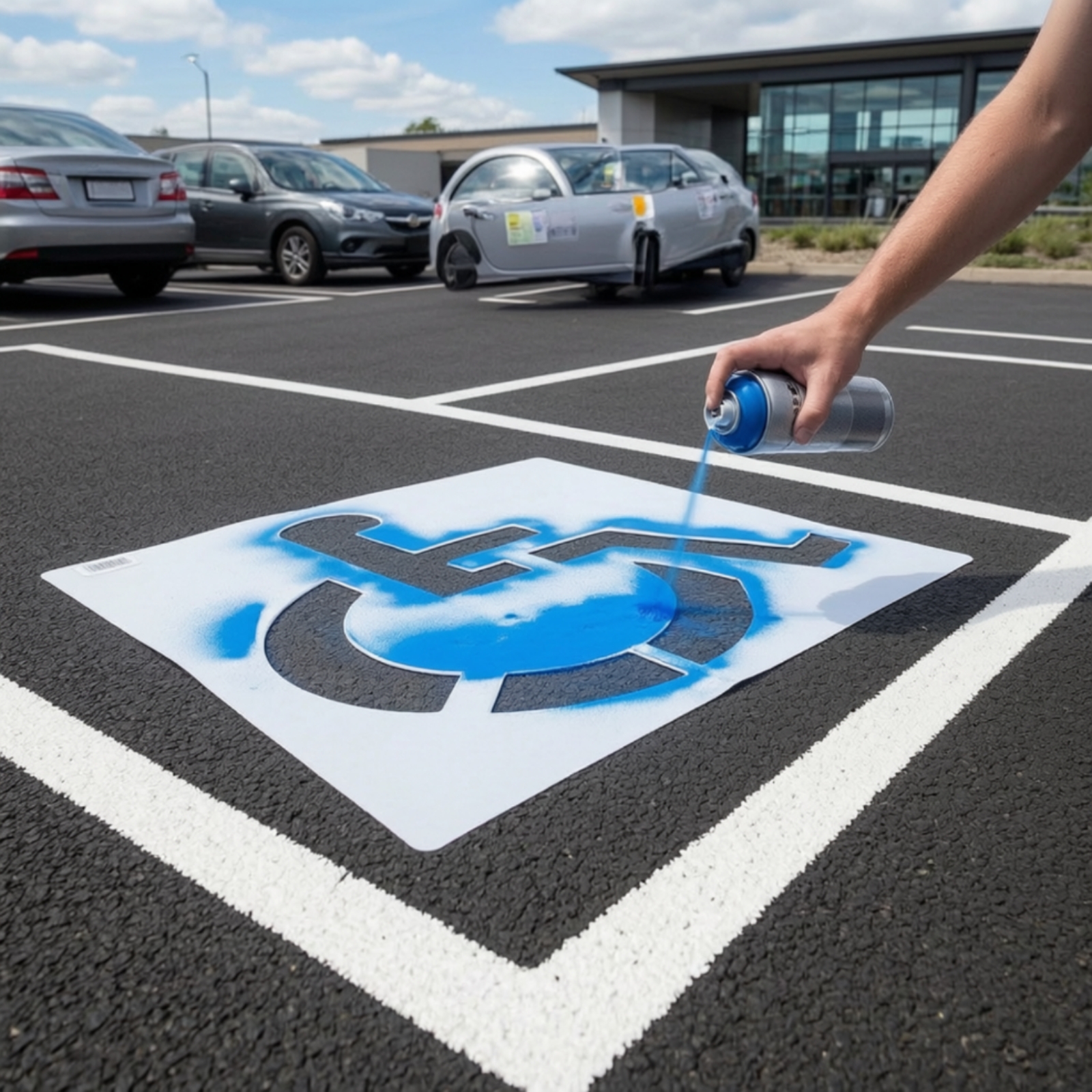 Parking Lot Stencil with Wheelchair Symbol Flexible for Concrete - Produktbild 4