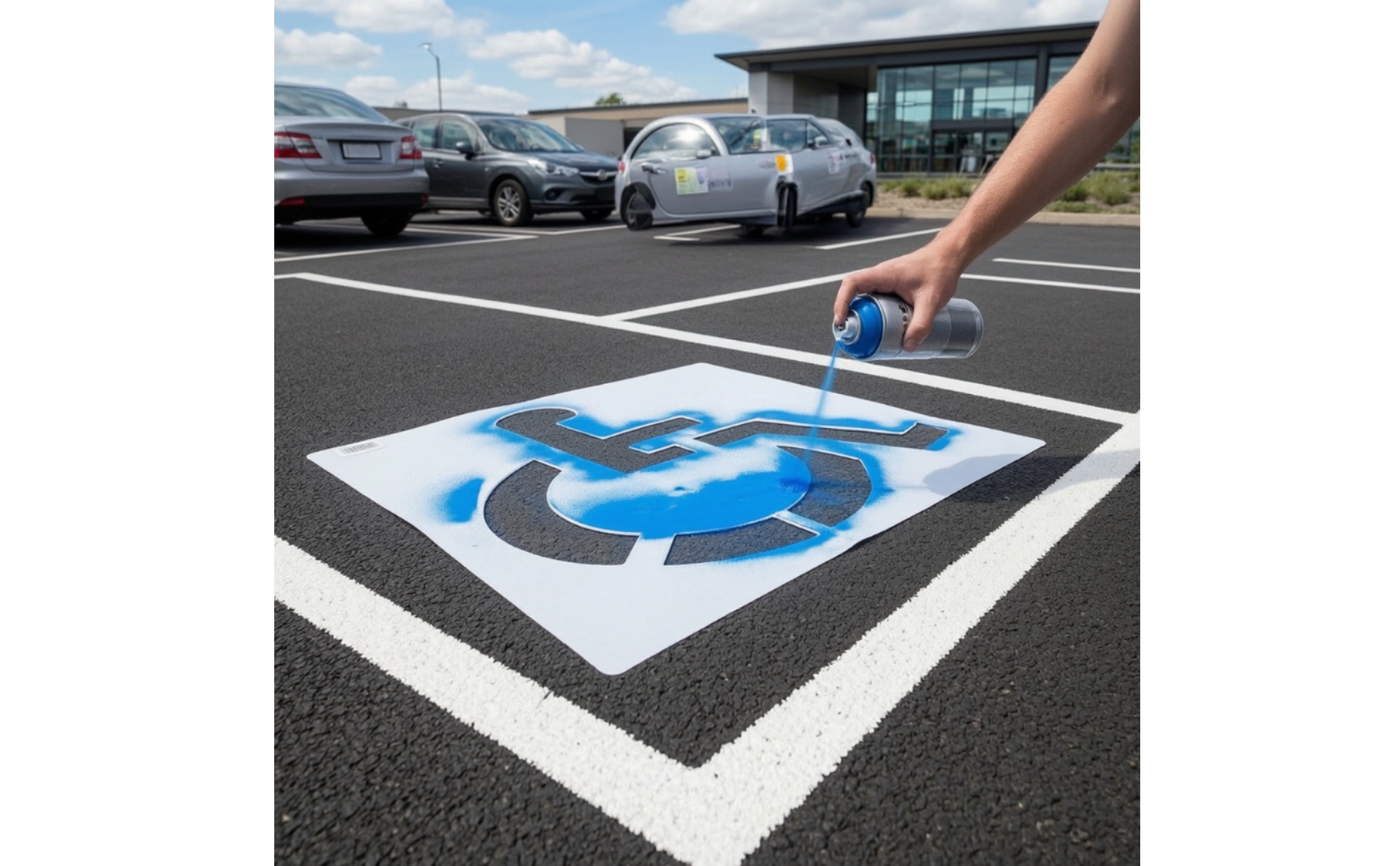 Parking Lot Stencil with Wheelchair Symbol Reusable for Concrete, Contractors