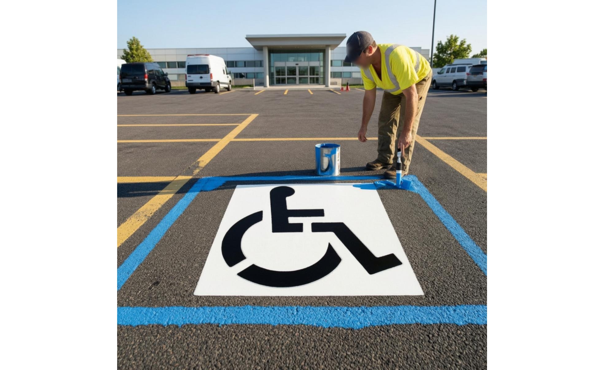 Parking Lot Stencil with Wheelchair Symbol Reusable for Concrete, Contractors