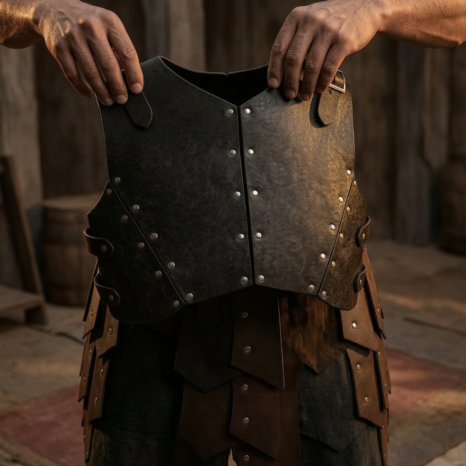 2 Stück Lederschulterpanzer verstellbar Lederpauldron matt für Cosplay - Produktbild 2