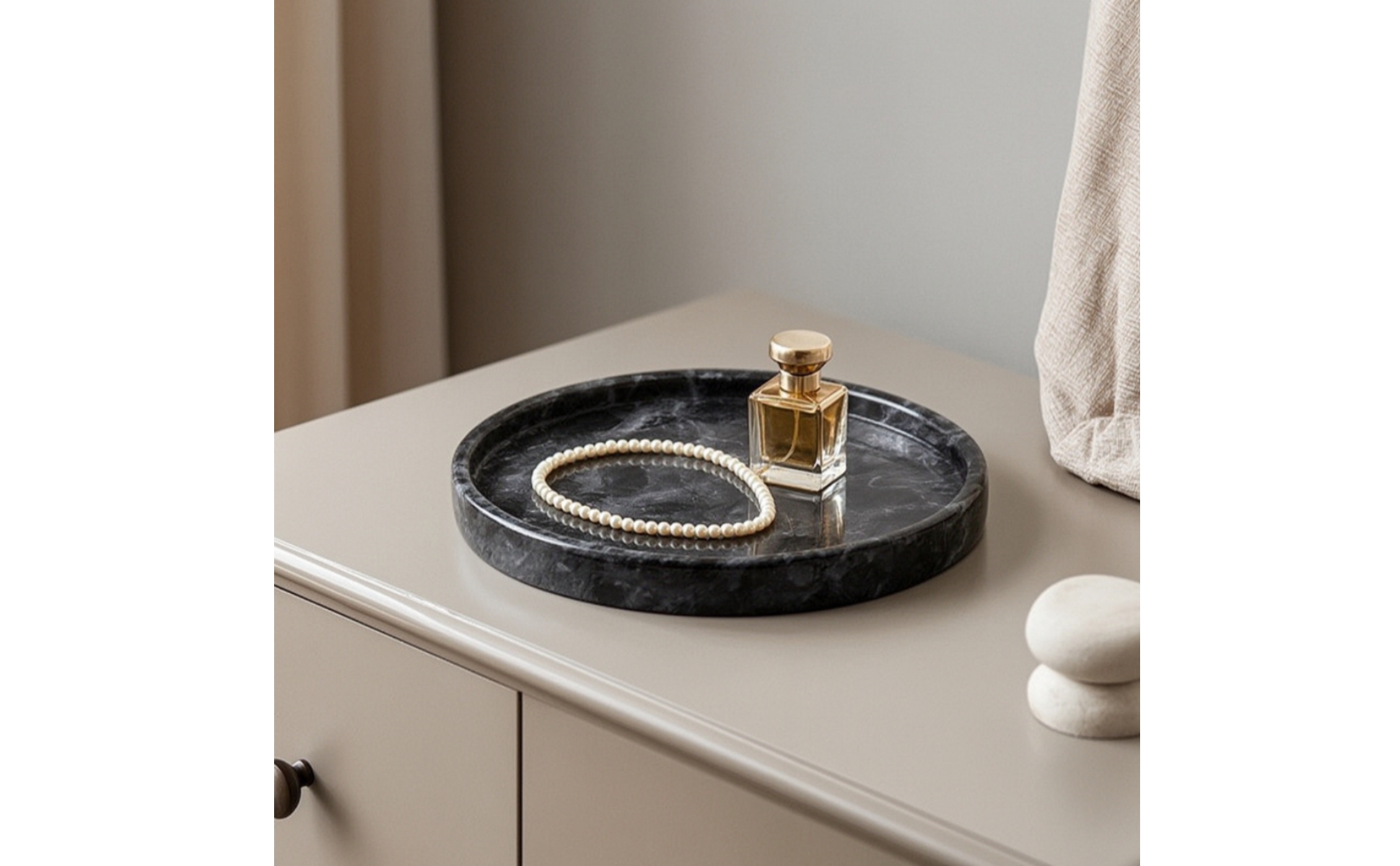 Marble Tray Round Marble Plate Raised Rim for Dressing Table, Entry Console