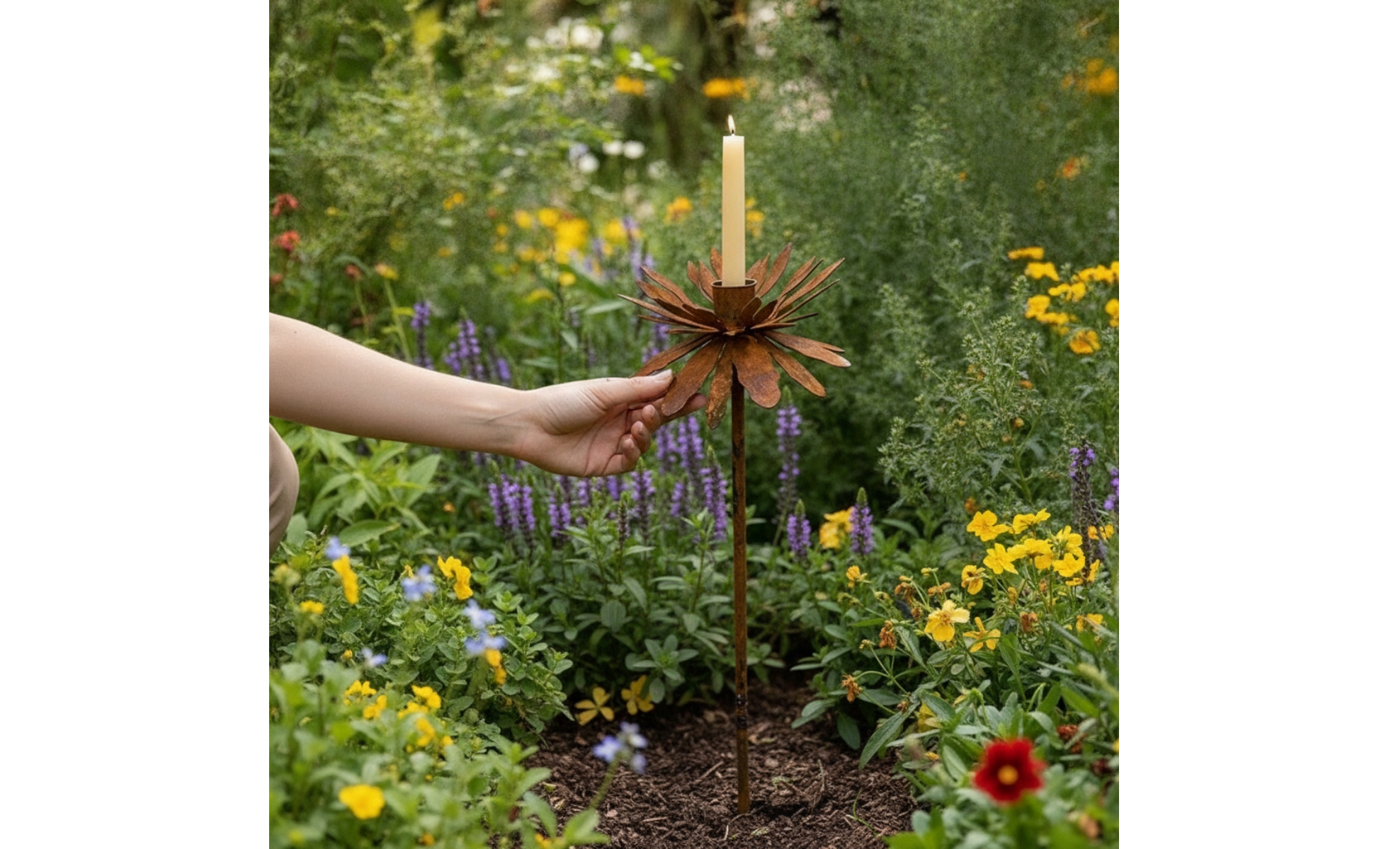 Garden Stake with Candle Cup Decorative Flower Garden Stake Rustic for Patio