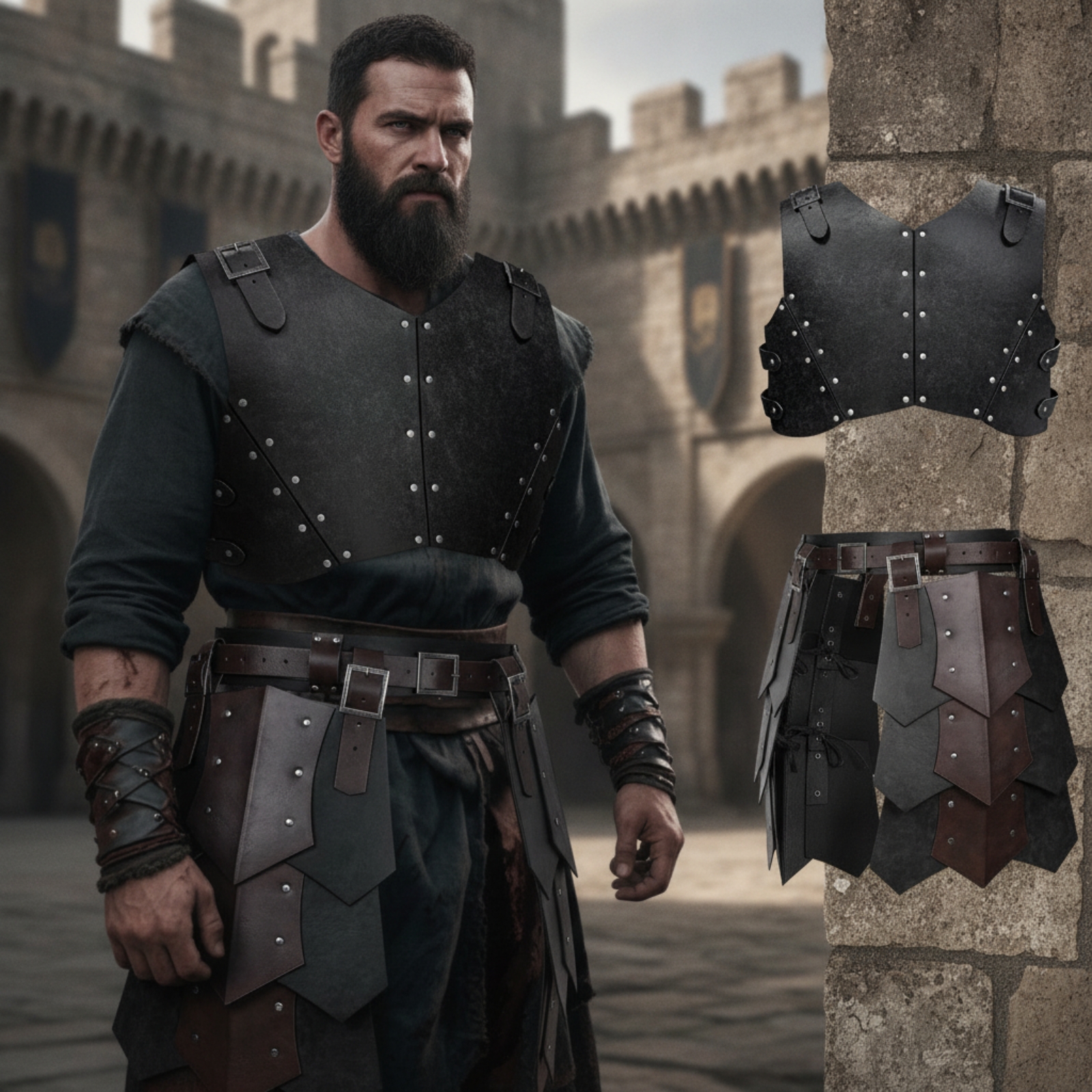 2 Stück Lederschulterpanzer verstellbar Lederpauldron matt für Cosplay - Produktbild 1