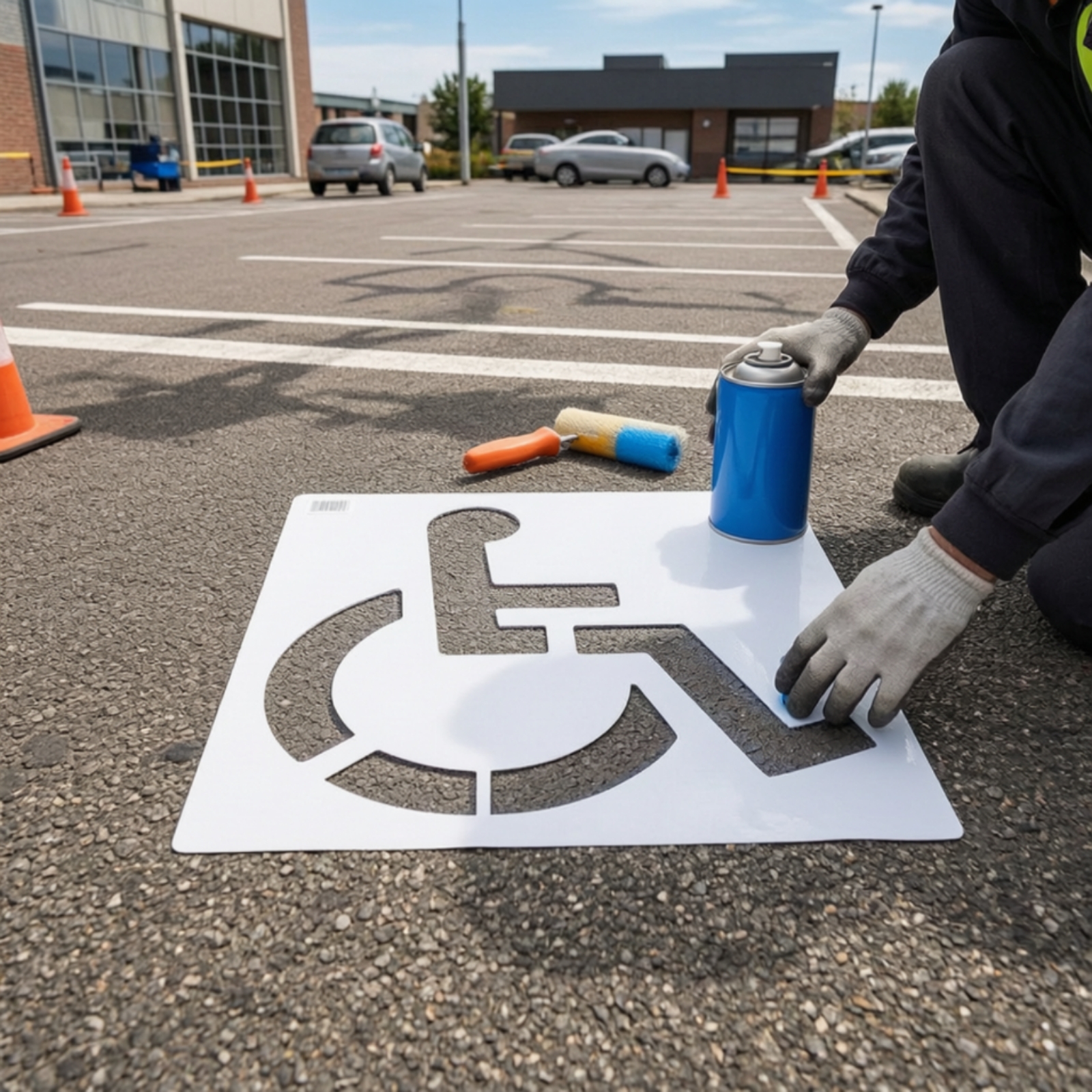 Parking Lot Stencil with Wheelchair Symbol Flexible for Concrete - Produktbild 7