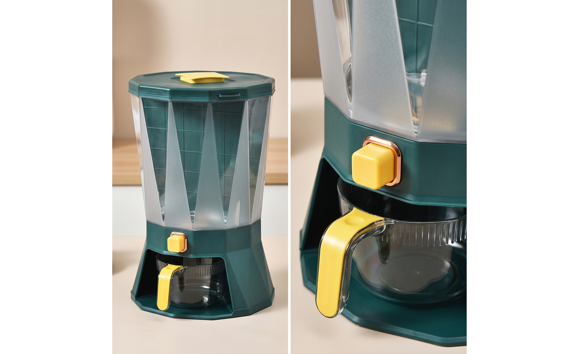 Rice Dispenser with Measuring Cup Rotating Grain Dispenser with Measuring Cup