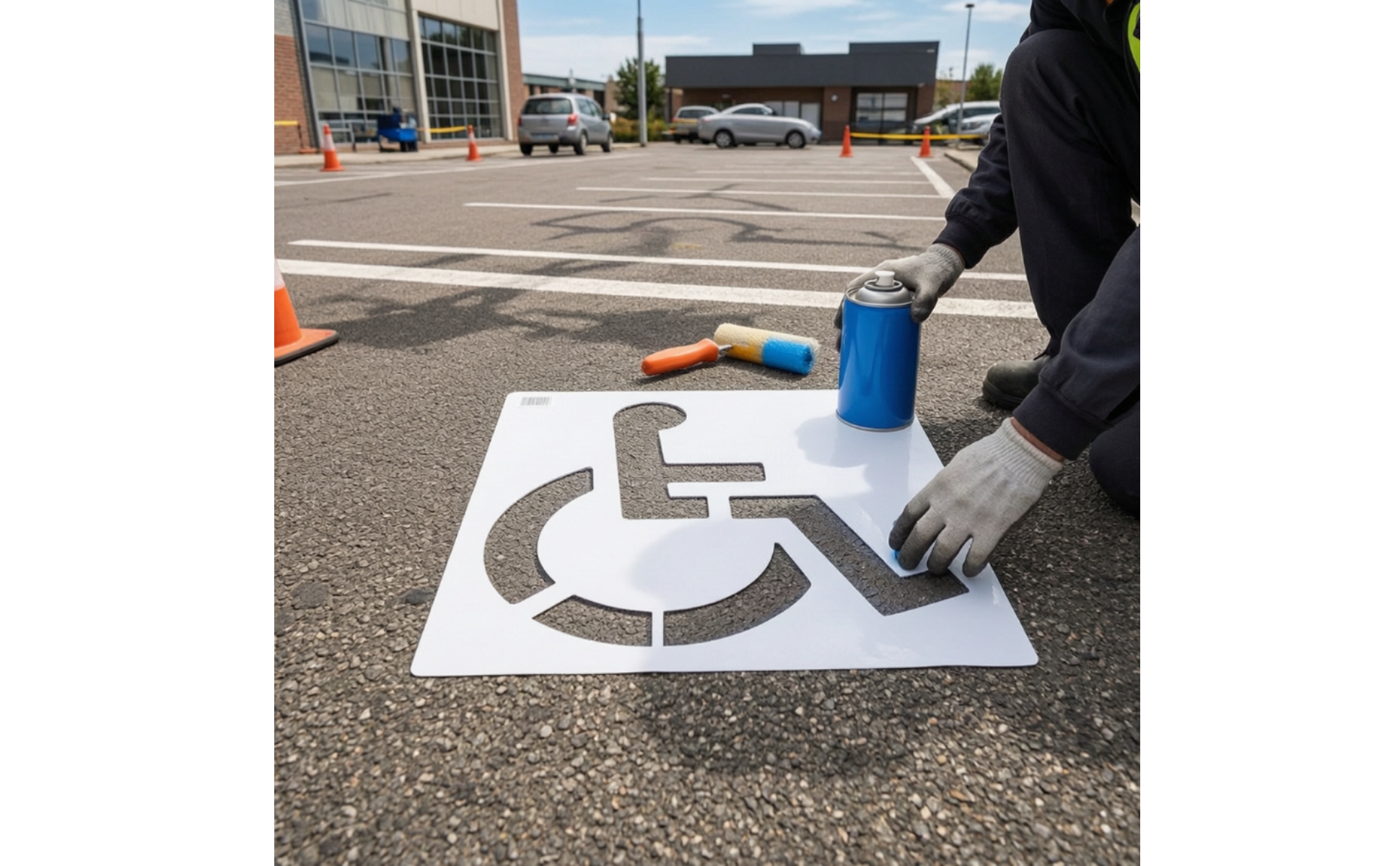 Parking Lot Stencil with Wheelchair Symbol Reusable for Concrete, Contractors
