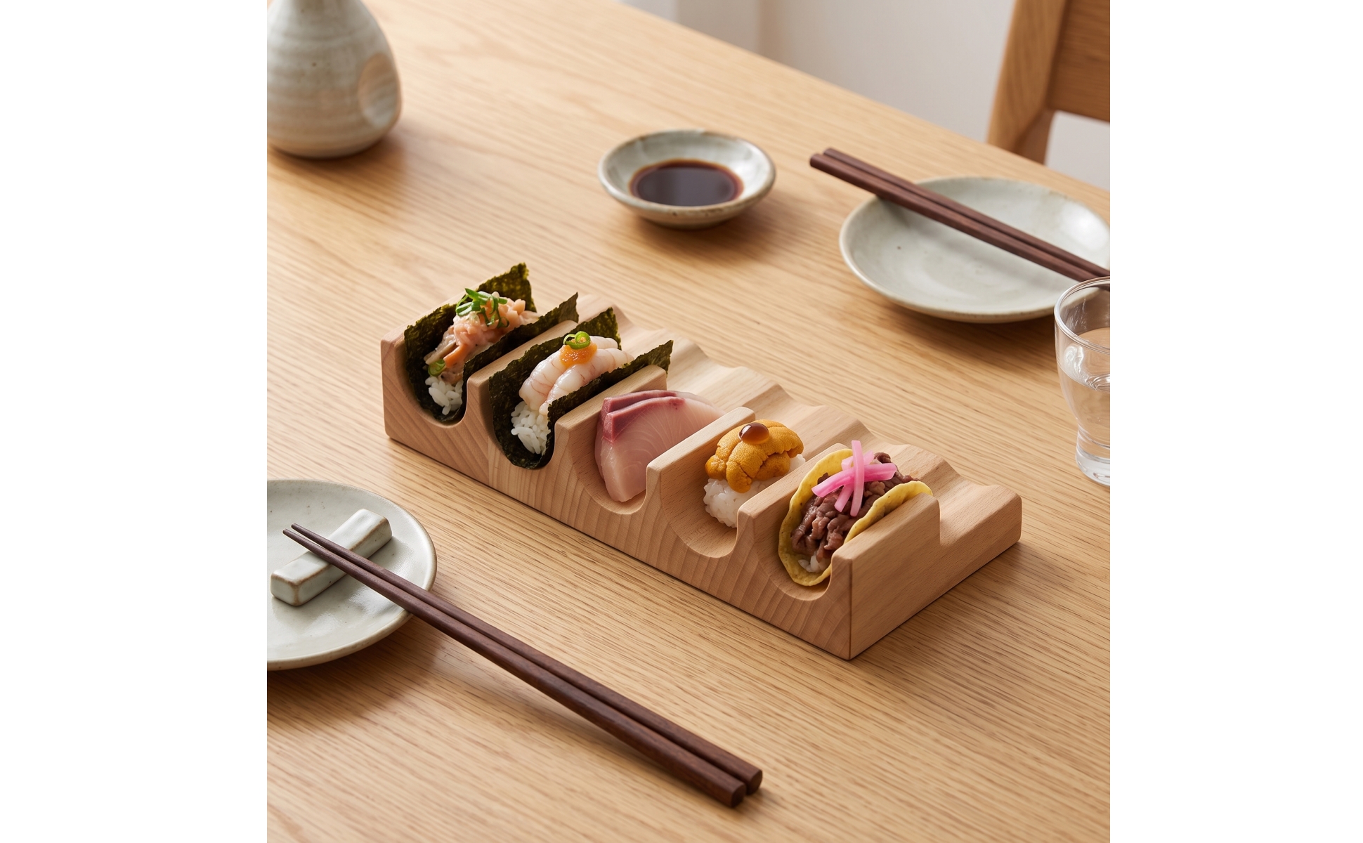 Sushi Holder Wooden Sushi Roll Holder Natural Wood for Restaurants, Home Hosts