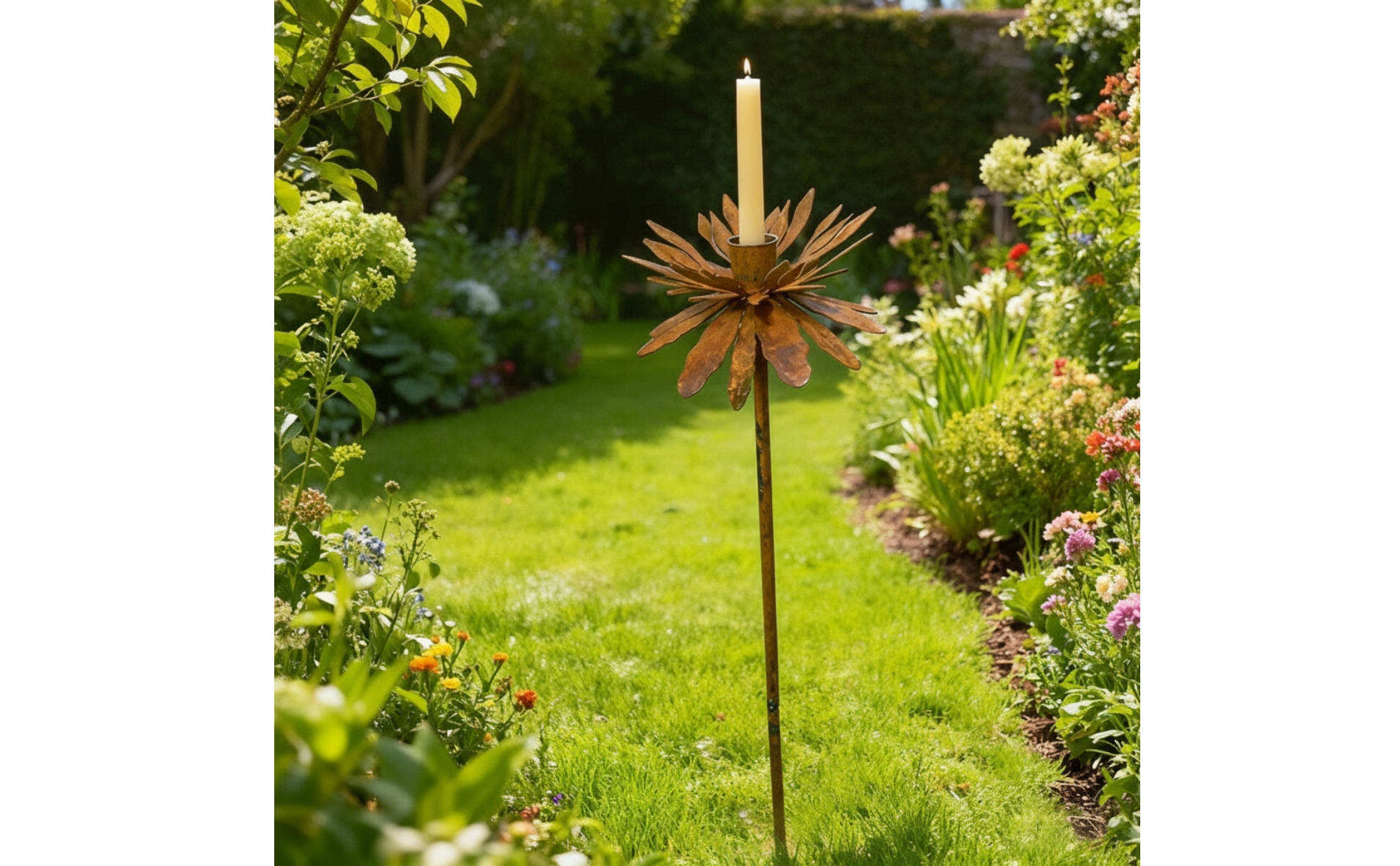 Garden Stake with Candle Cup Decorative Flower Garden Stake Rustic for Patio