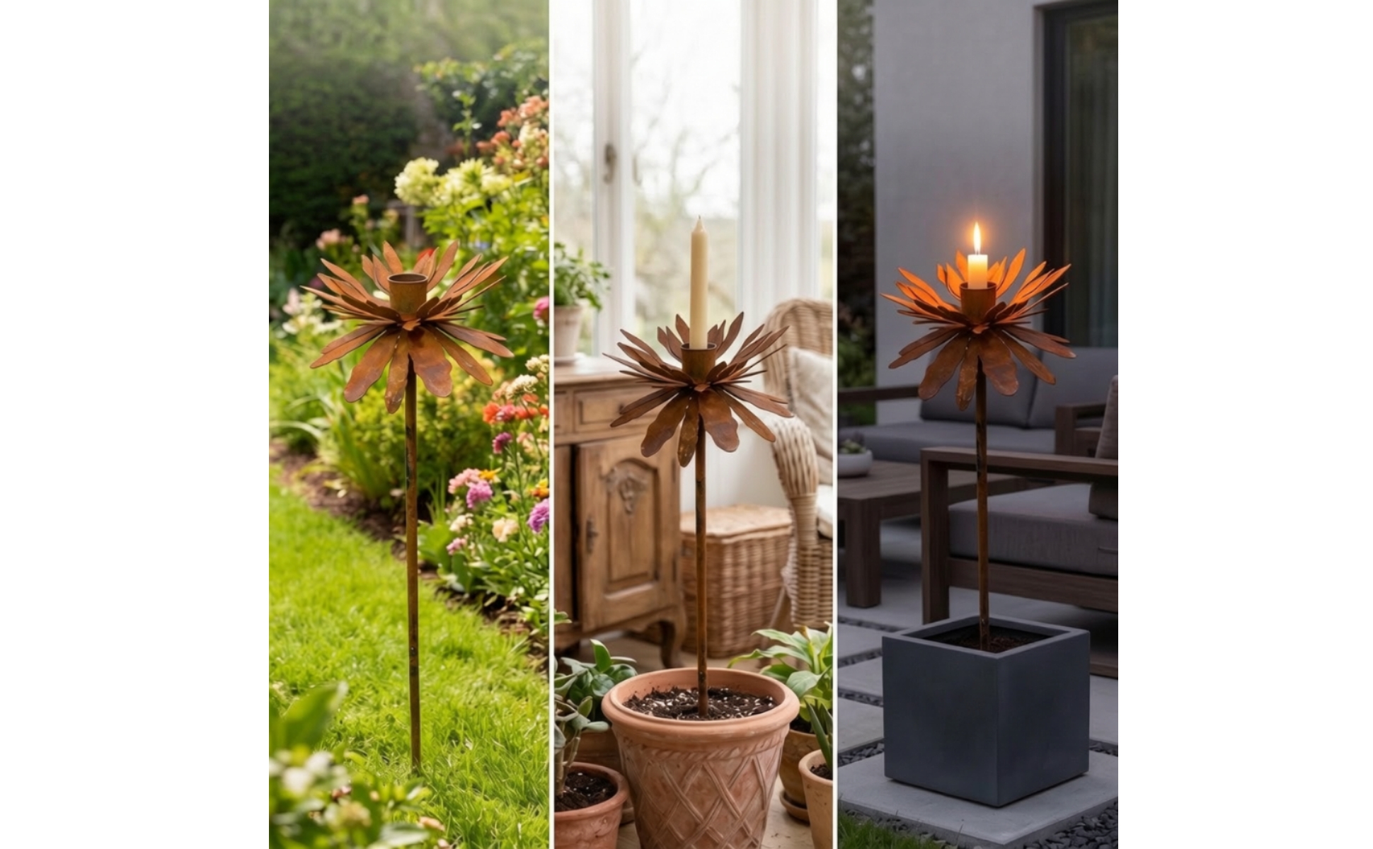 Garden Stake with Candle Cup Decorative Flower Garden Stake Rustic for Patio