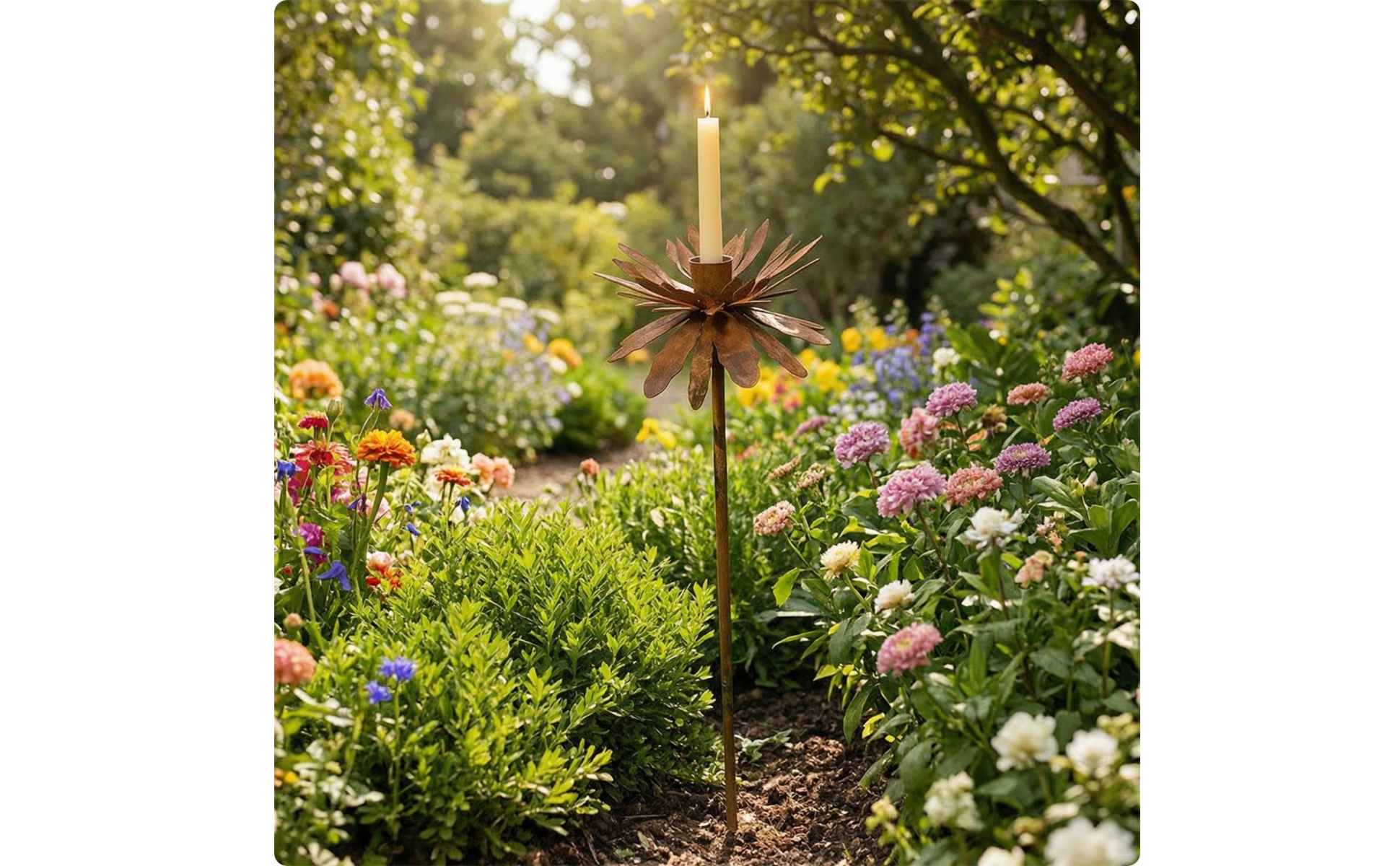 Garden Stake with Candle Cup Decorative Flower Garden Stake Rustic for Patio