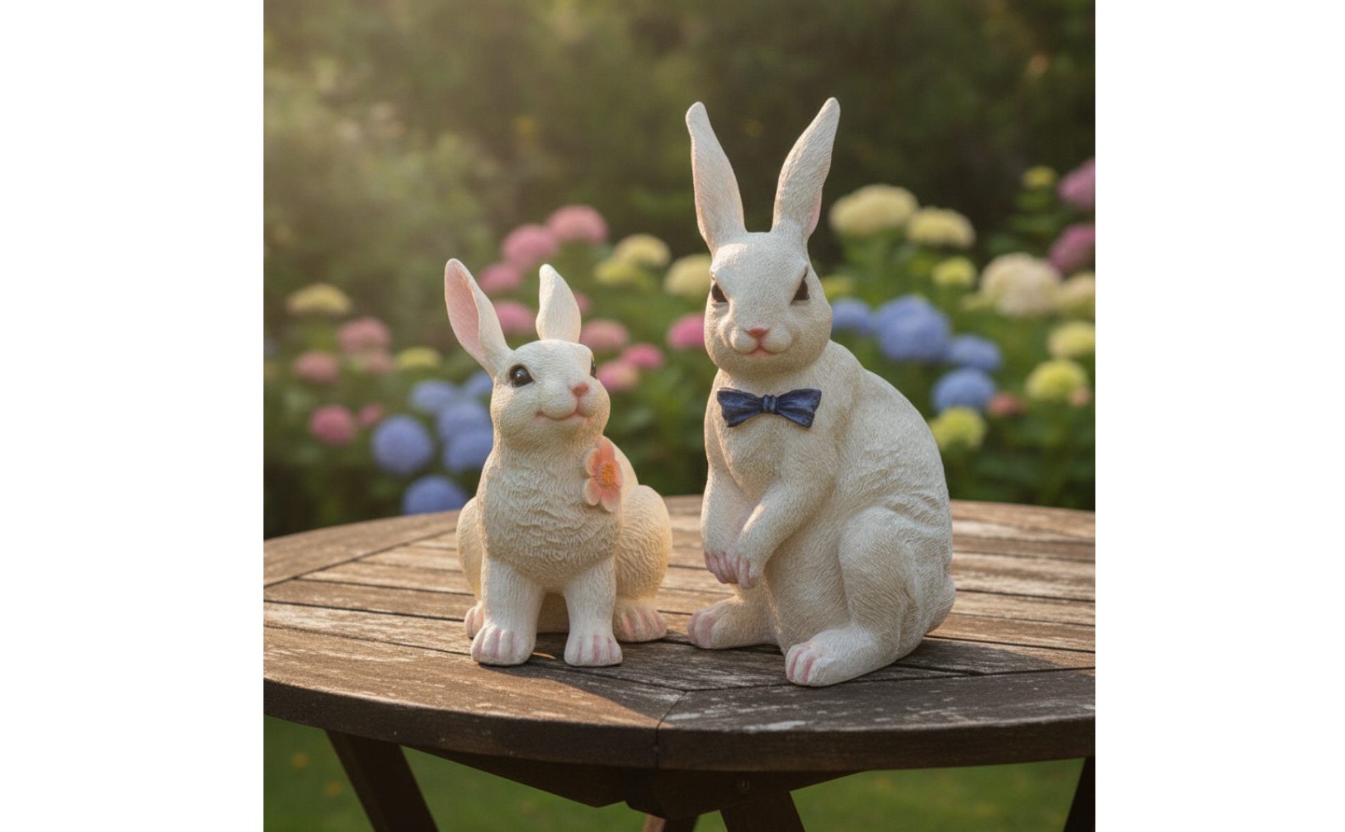 Rabbit Statue with Bow Tie Resin Bunny Figurine with Bow Sculpted for Homeowners