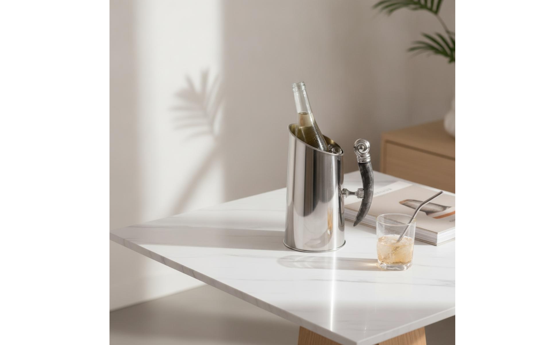 Ice Vessel with Handle Stainless Steel Ice Vessel Polished for Hosts, Decorators