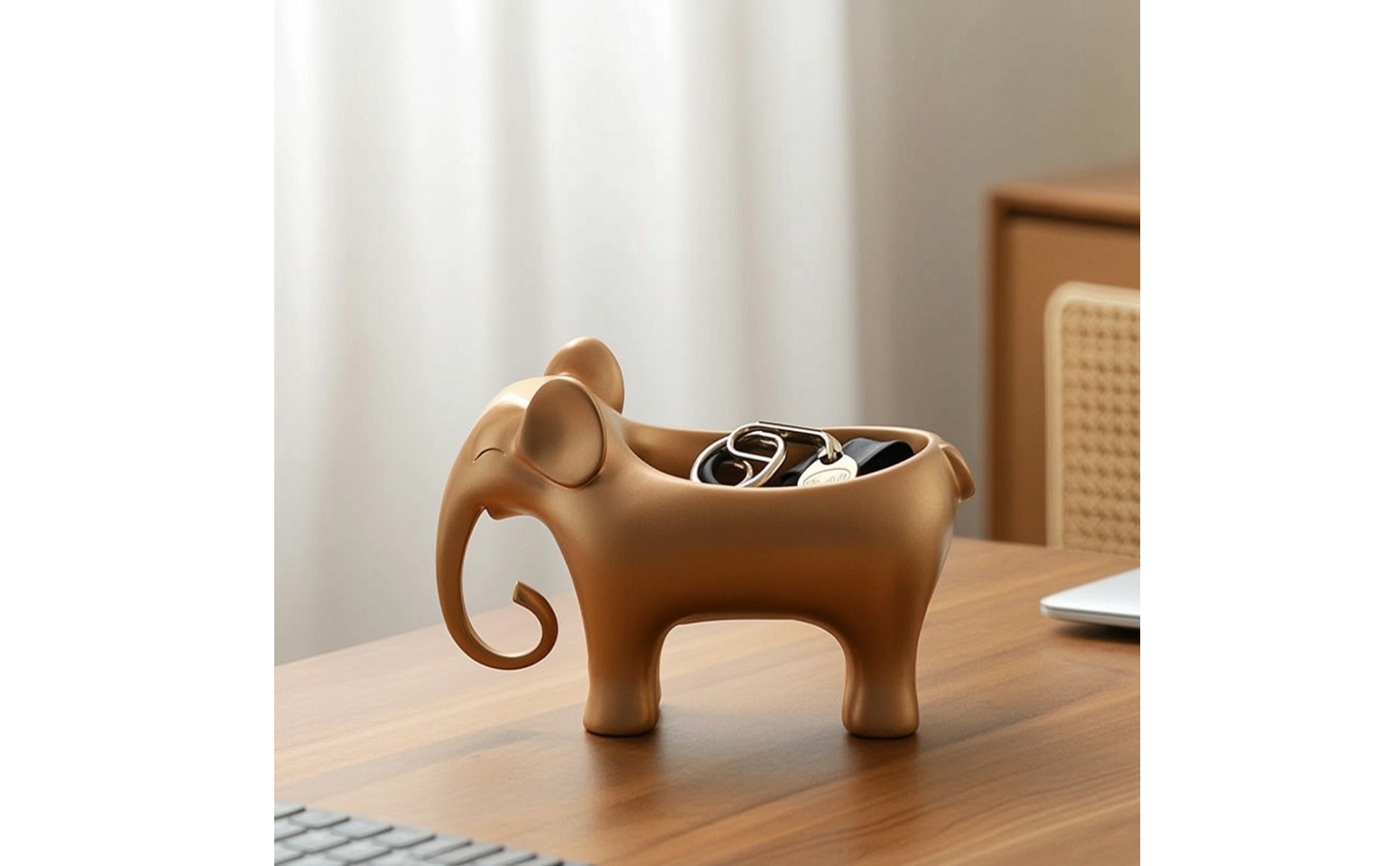 Elephant Storage Container Metal-Like Elephant Figurine with Storage Decorative