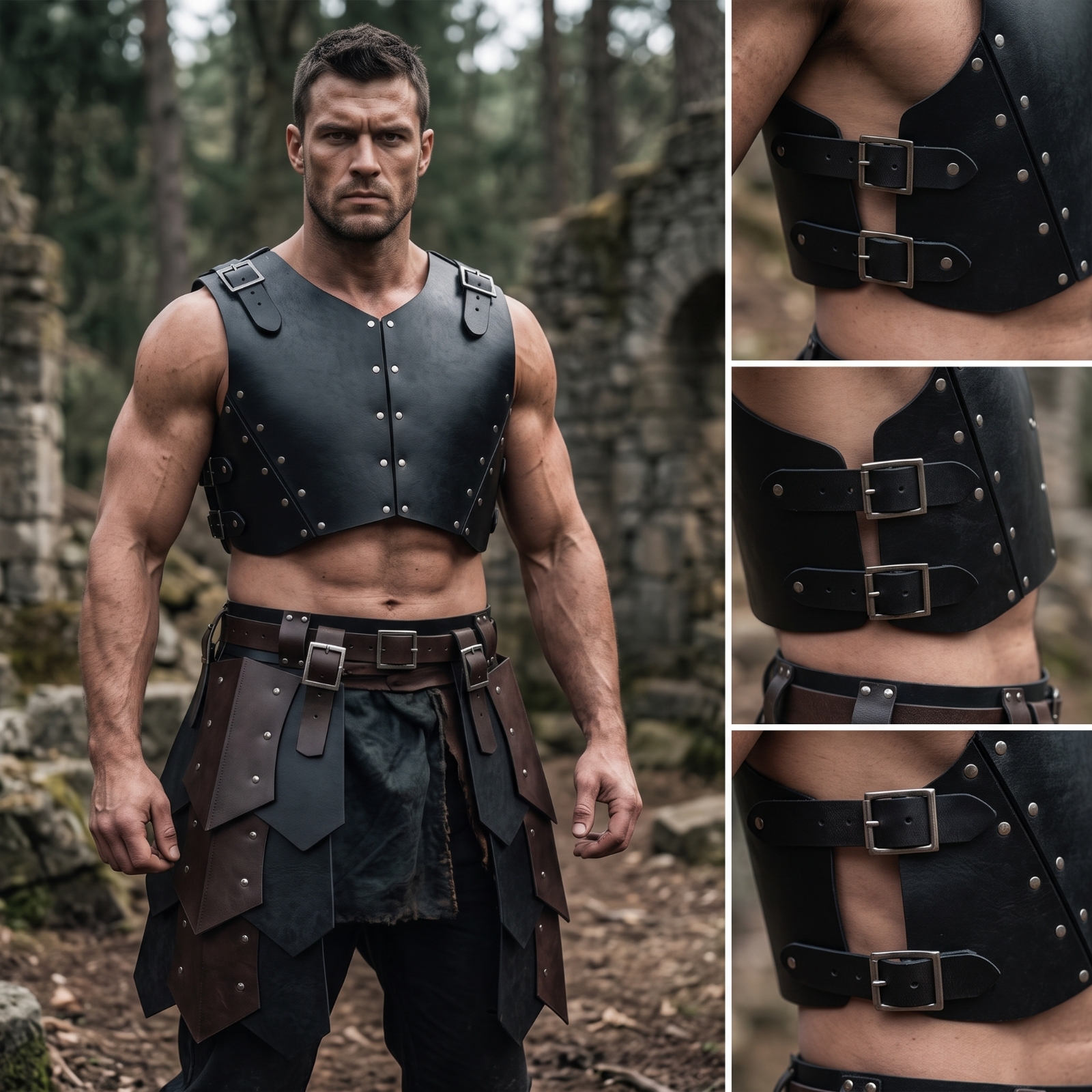 2 Stück Lederschulterpanzer verstellbar Lederpauldron matt für Cosplay - Produktbild 7