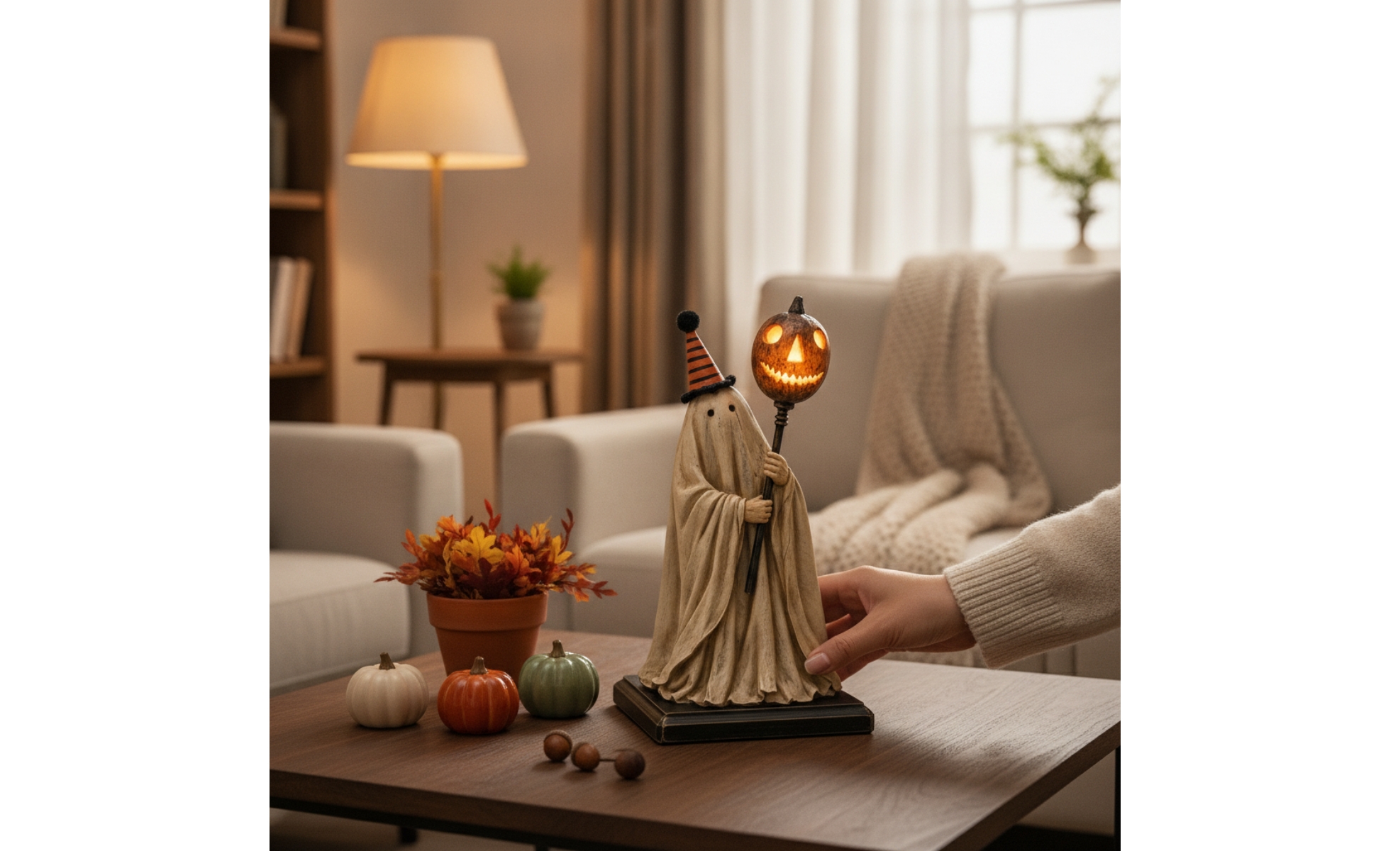 Ghost Figurine with Cane Vintage-Style Ghost Figurine Light-up for Collectors
