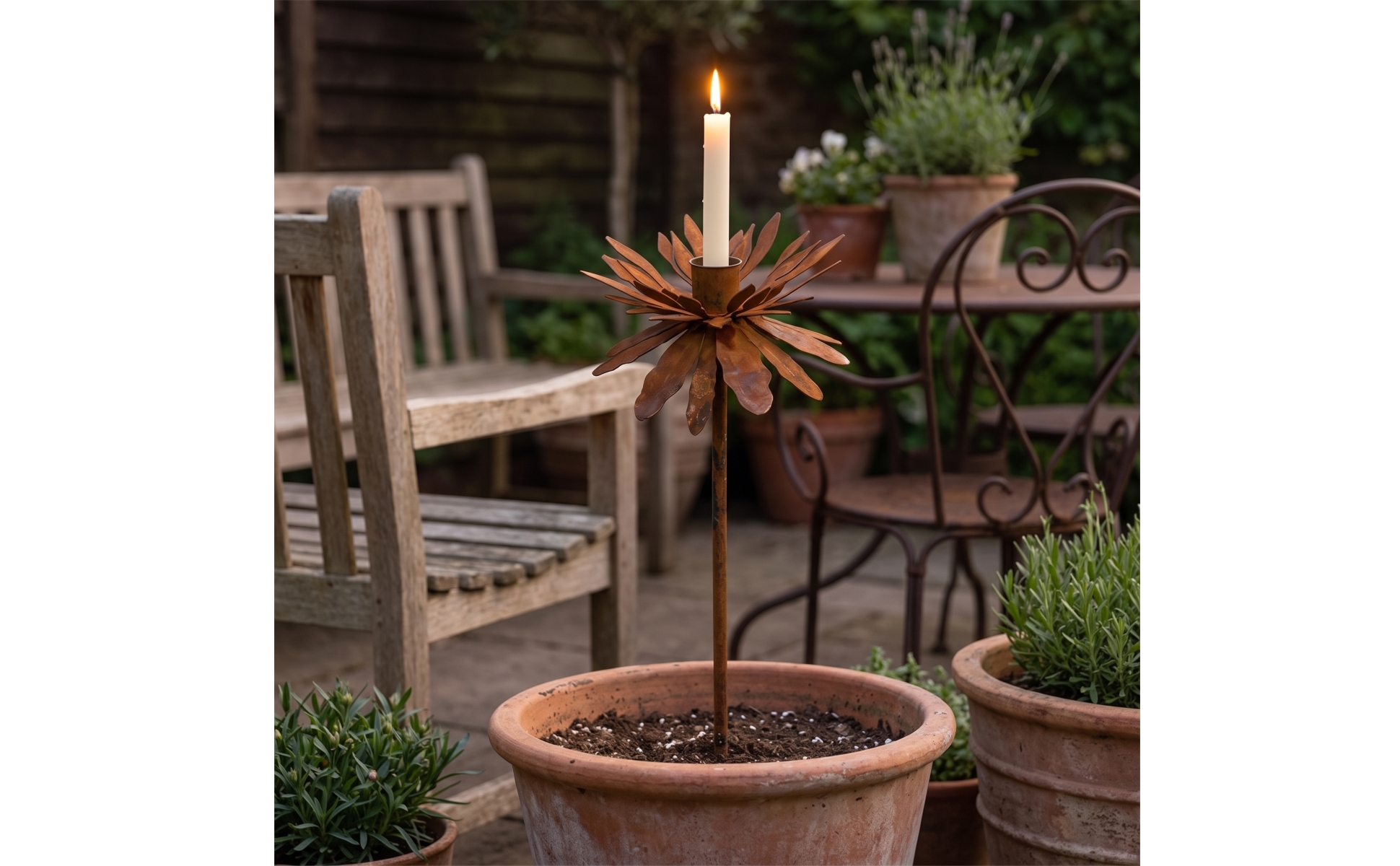 Garden Stake with Candle Cup Decorative Flower Garden Stake Rustic for Patio