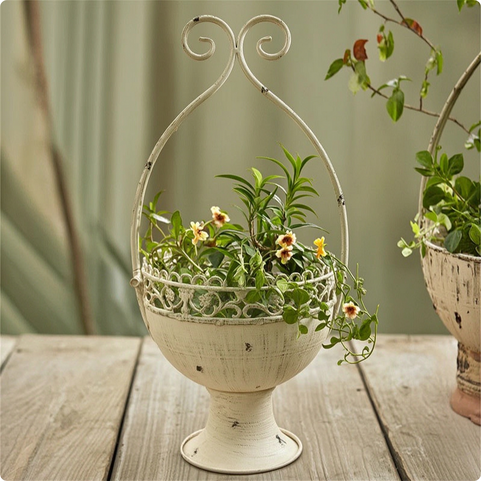 Pedestal Flower Pot Rustic Arched Flower Planter Ornamental for Patio,